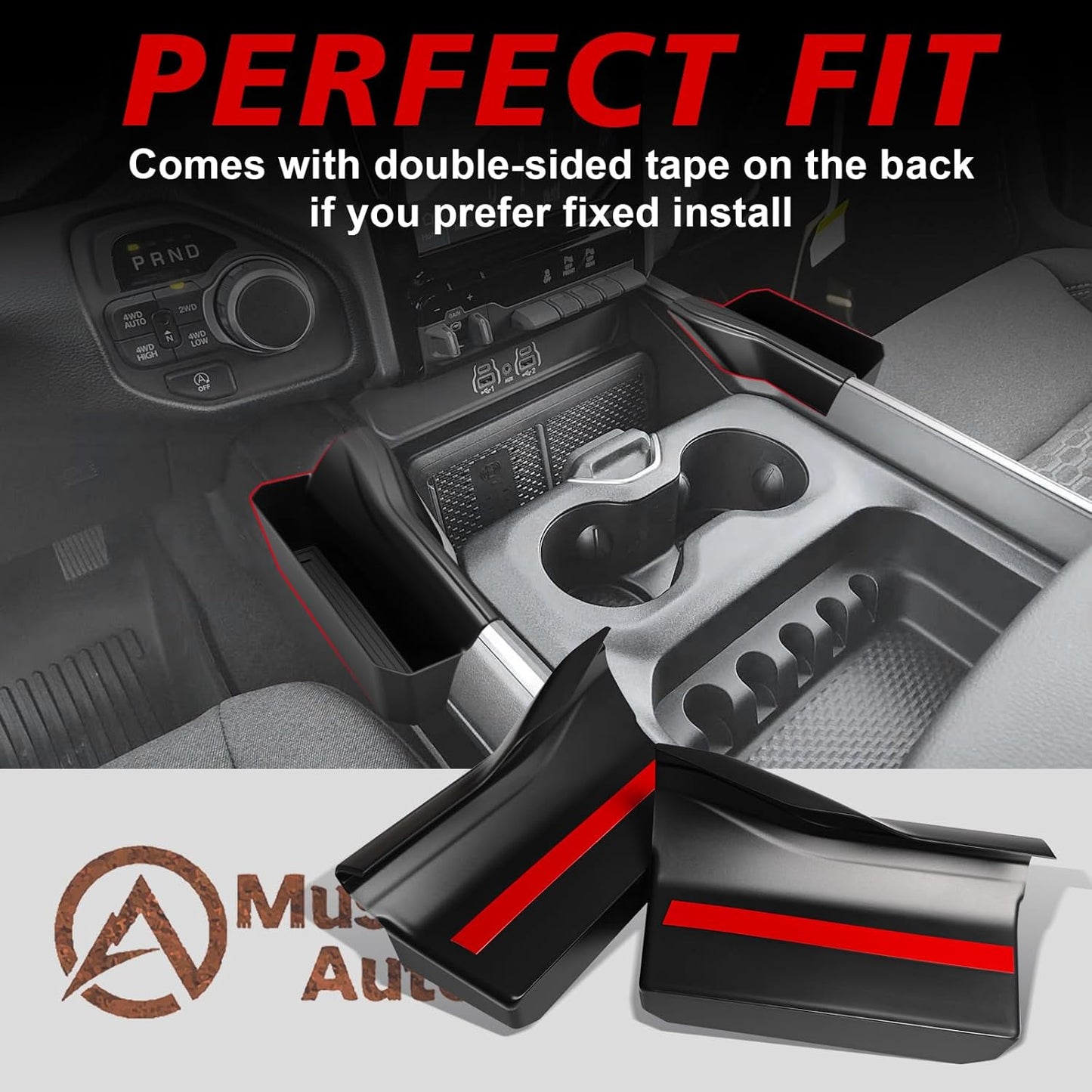 Muslogy Center Console Organizer Compatible with 2019-2025 Ram 1500 Accessories Shifter Storage Box ABS Material Console Phone Pocket Gear Shift Organizer Divider 2PCS Set(Not Fit Classic & Jump seat)