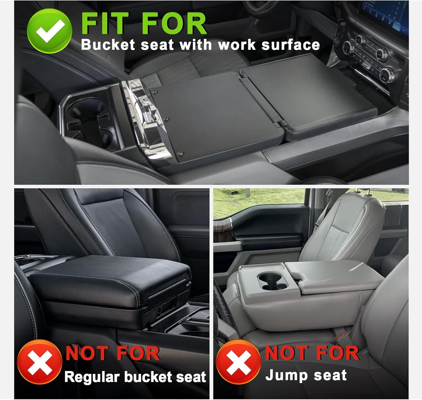 Muslogy Center Console Armrest Cover Compatible with Ford F-150 F150 2021-2025 Comfort Armrest Pad Arm Rest Cushion Vegan Leather Protector Regular Thick(WorkSurface ONLY)
