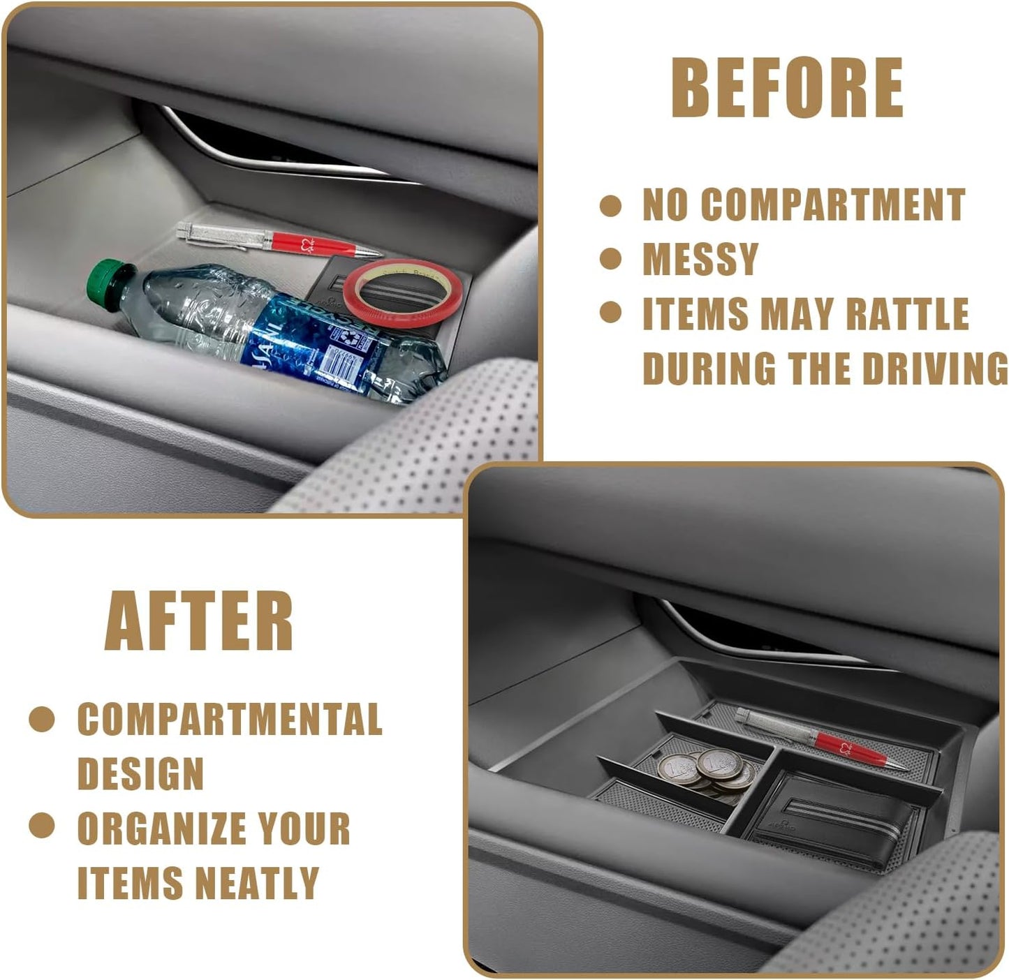 Muslogy Lower Center Console Organizer Compatible with Volkswagen Atlas & Cross Sport 2024 2025 Interior Accessories Insert Storage Tray Divider(Lower Center Console Tray)