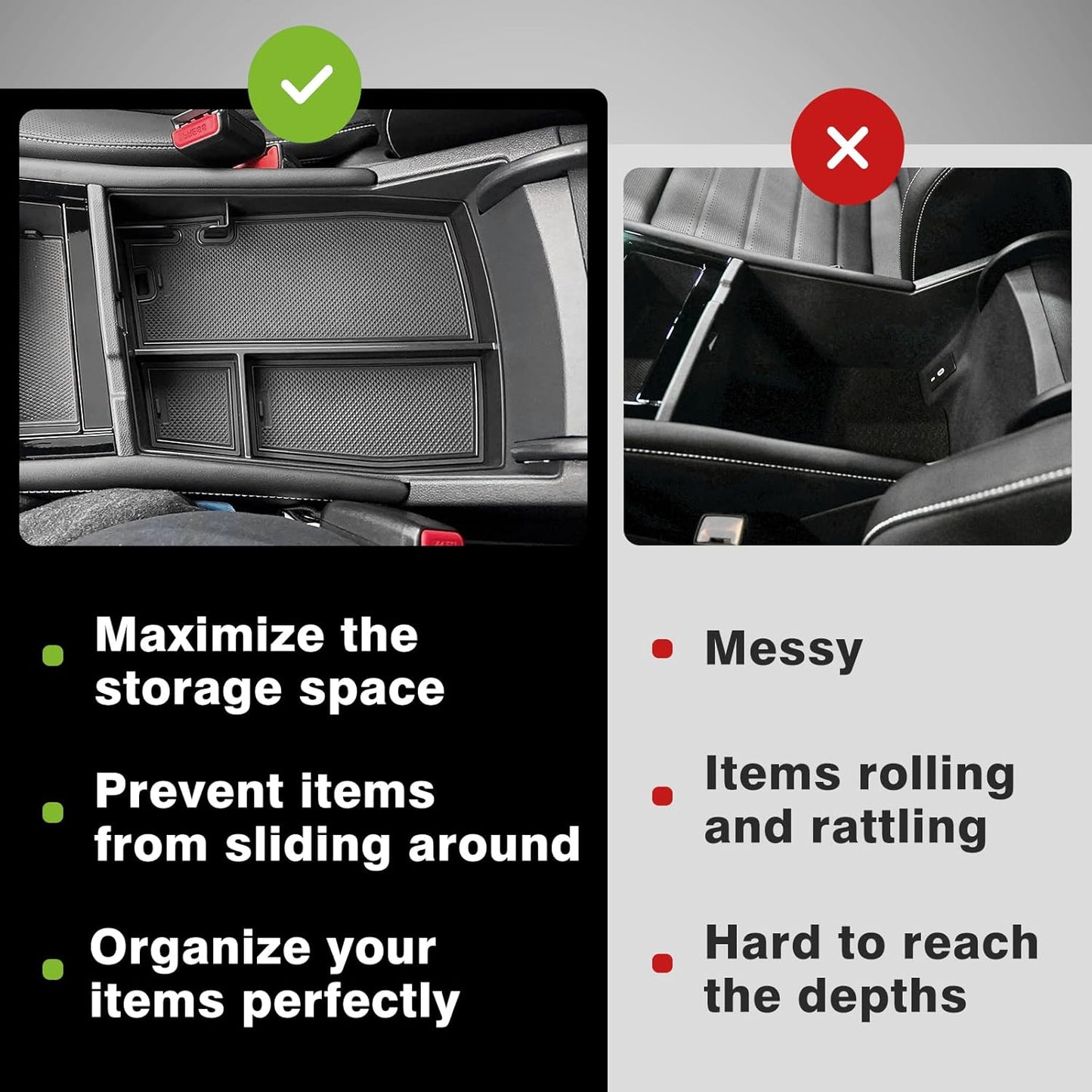 Muslogy 24 NEW Center Console Organizer Compatible with 2024 2025 Volkswagen Atlas/Cross Sport Accessories Armrest Box Console Tray with Coin Holder Storage Insert (Center Console Tray)