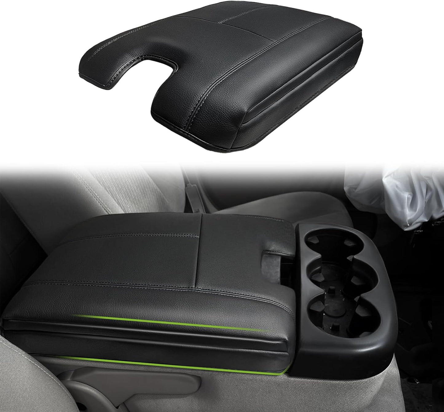 Muslogy Center Console Armrest Cover Compatible with Chevy Silverado & GMC Sierra 1500 2500 3500 2014-2018 Comfort Armrest Pad Arm Rest Cushion Vegan Leather Protector Regular Thick(Bucket Seat ONLY)