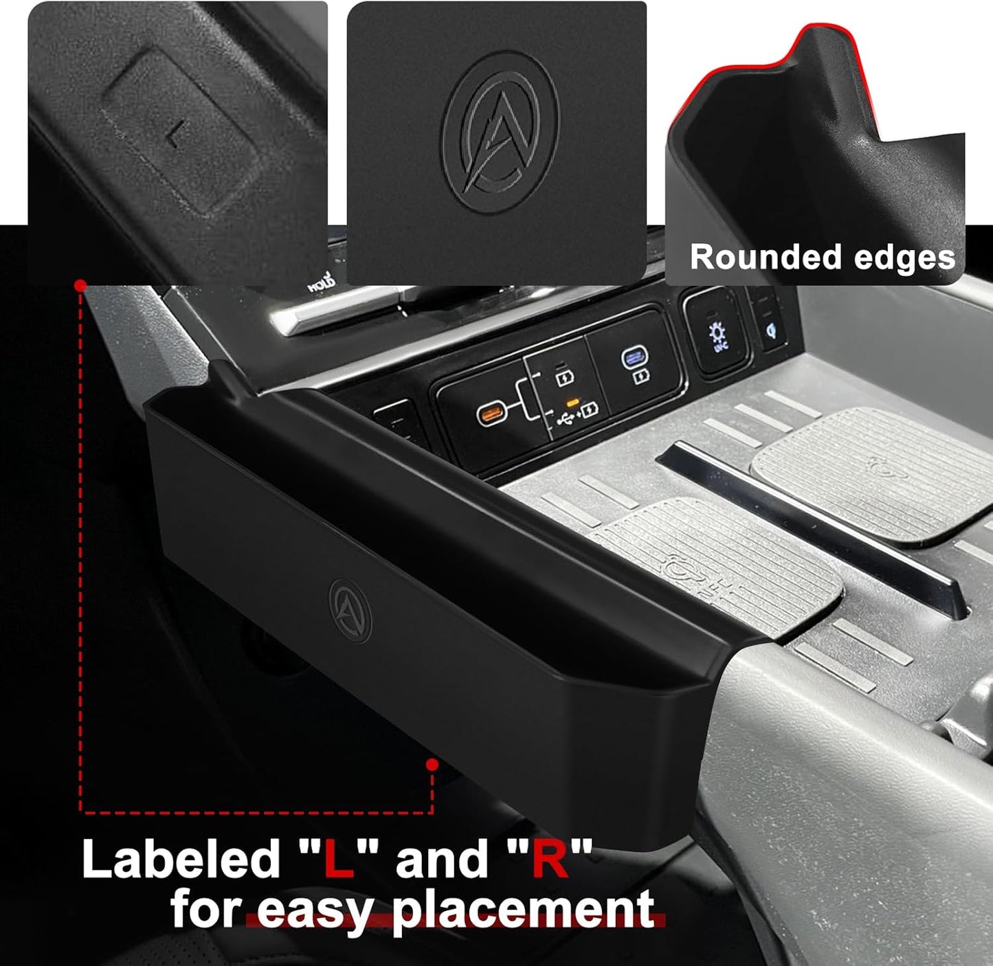 Muslogy Console Organizer Compatible with 2024 2025 Hyundai Santa Fe Accessories Middle Console Storage Box Left & Right Set Interior Phone Pocket with Anti-Slip Mats