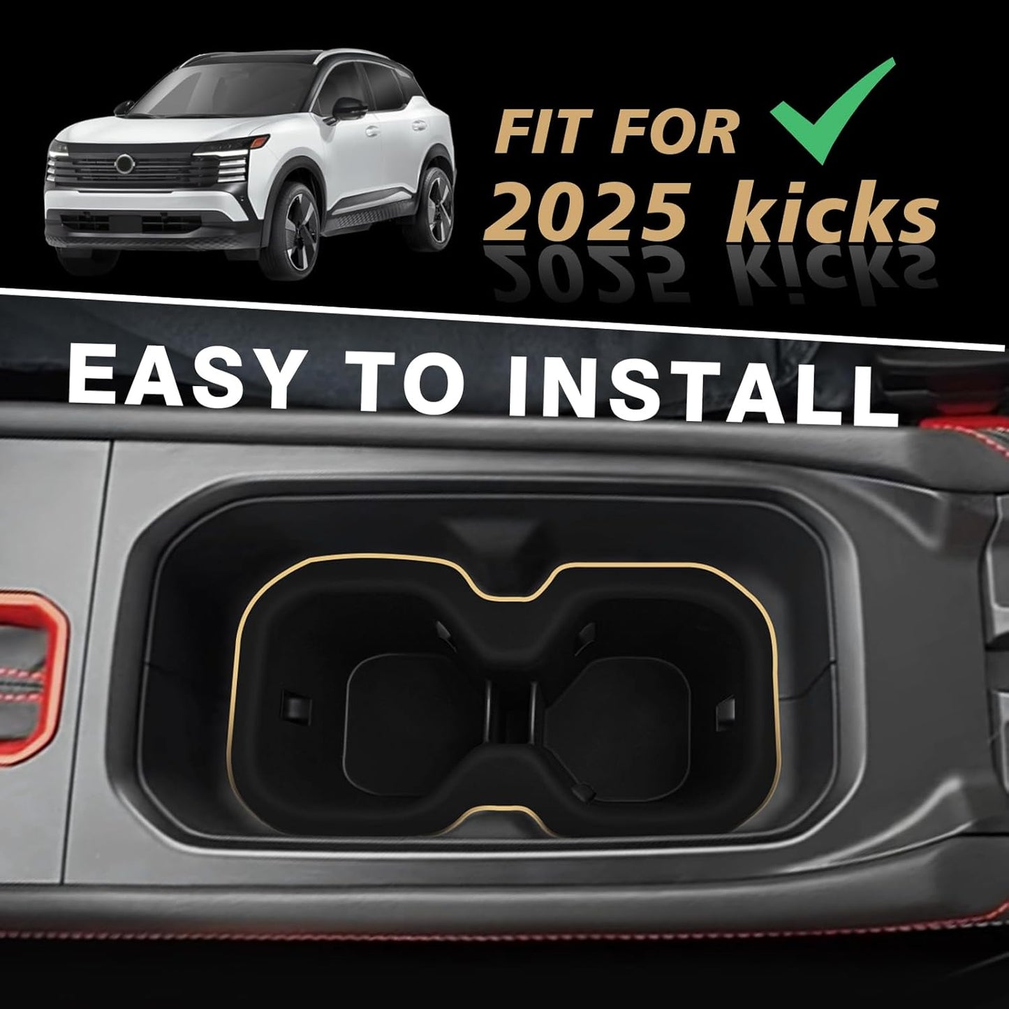 Muslogy Center Console Cup Holder Inserts Compatible with 2025 Nissan Kicks Accessories Middle Console Armrest Front Drink Stopper Non-Slip Silicone Rubber Organizer Drink Cup Holder Organizer
