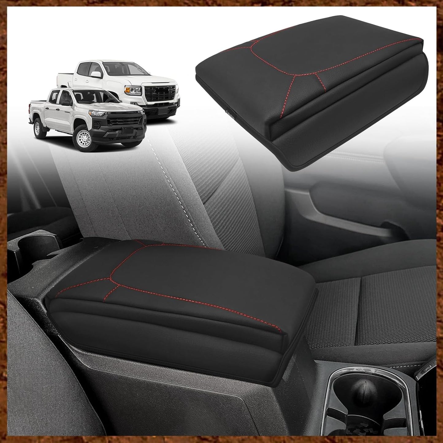 Muslogy Center Console Armrest Cover Compatible with Chevy Colorado/GMC Canyon 2023 2024 2025 ZR2 Z71 Trail Boss LT WT Elevation AT4 Denali AT4X Accessories Regular Thick(Black Stitching)