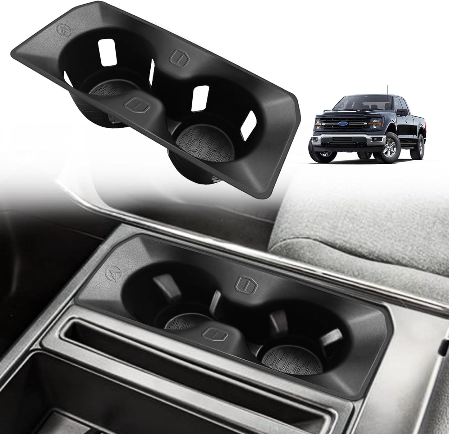 Muslogy Center Console Cup Holder Inserts Compatible with 2021-2024 2025 Ford F150 F-150 Accessories Middle Console Drink Holder TPE Organizer Non-Slip Drink Stopper(Bucket Seat Only)