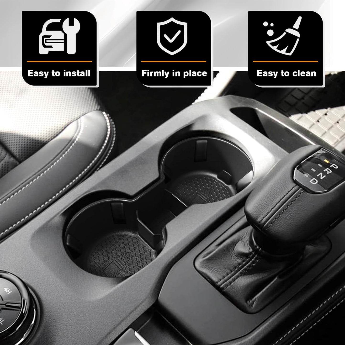 Muslogy Center Console Cup Holder Inserts Compatible with 2024 2025 Ford Ranger Accessories Middle Console Drink Holder Silicone Black Organizer Non-Slip Drink Stopper