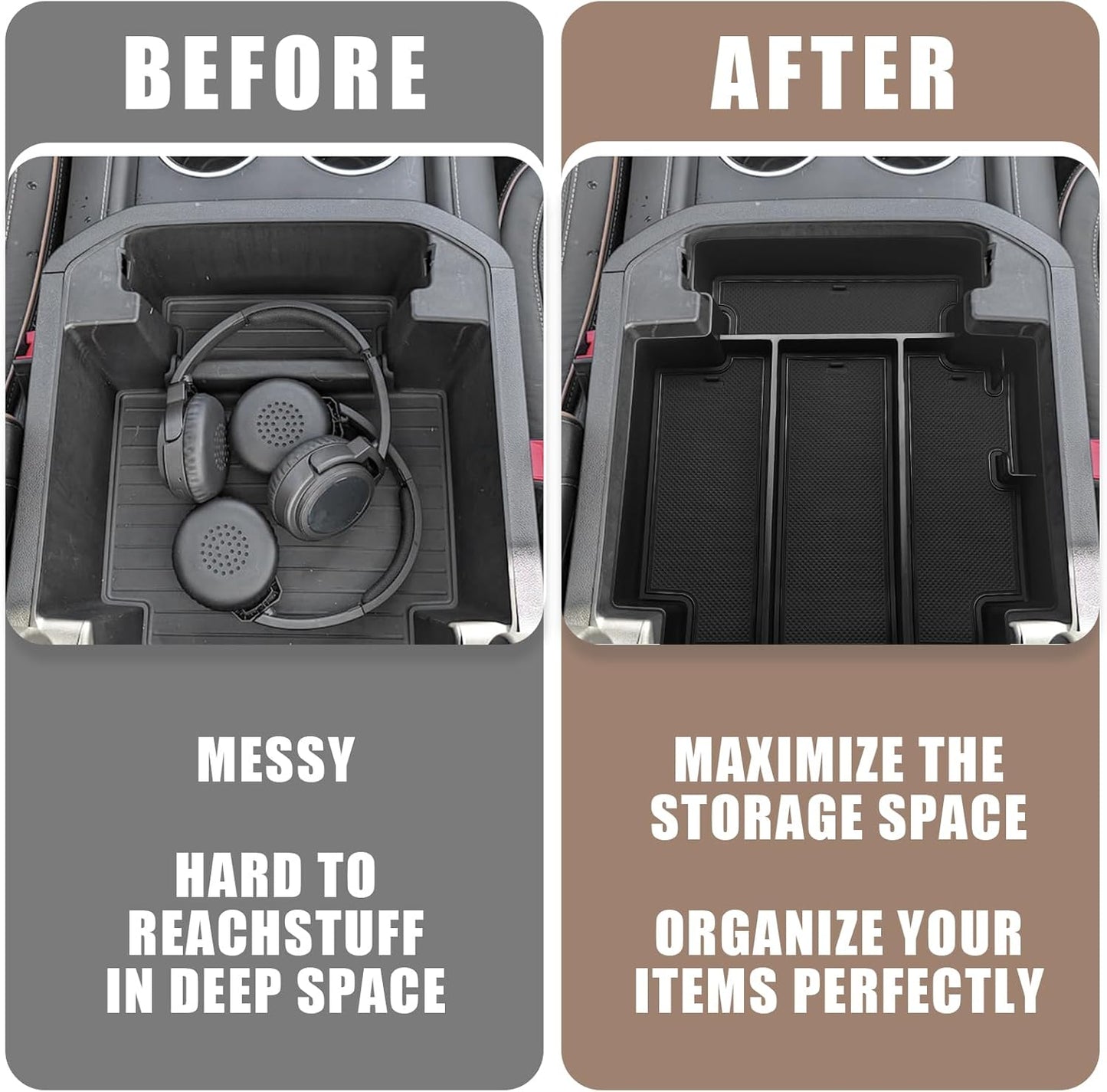 Muslogy for 2021-2024 2025 Sliding Console Yukon Tahoe Suburban Center Organizer Armrest Storage Tray Compatible with GMC Yukon Chevy Tahoe Suburban Fit for Power Sliding Console (Black)