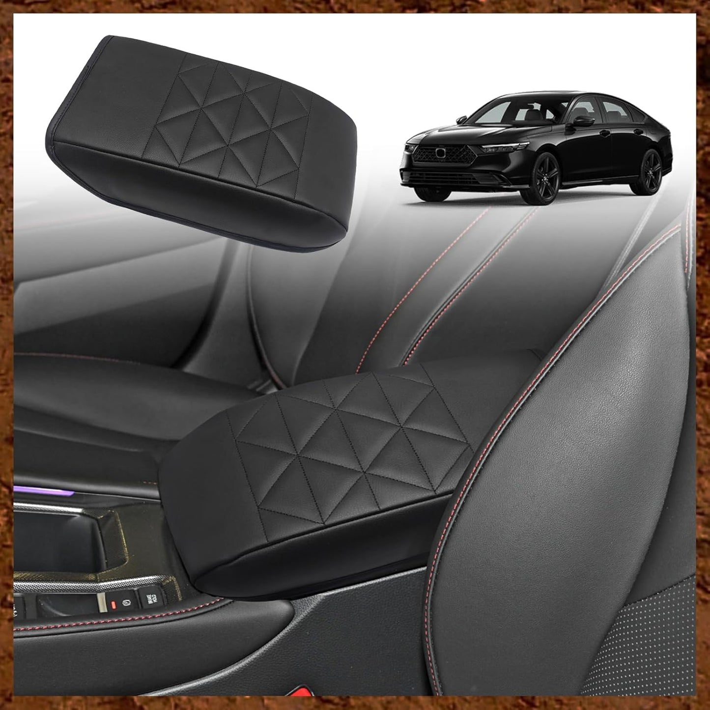 Muslogy for Accord 2025 2024 2023 Center Console Cover Armrest Pad Vegan Leather Extra Soft Armrest Lid Protector Compatible with Honda Accord LX EX Sport Hybrid EX-L Sport-L Touring (V1 Black)