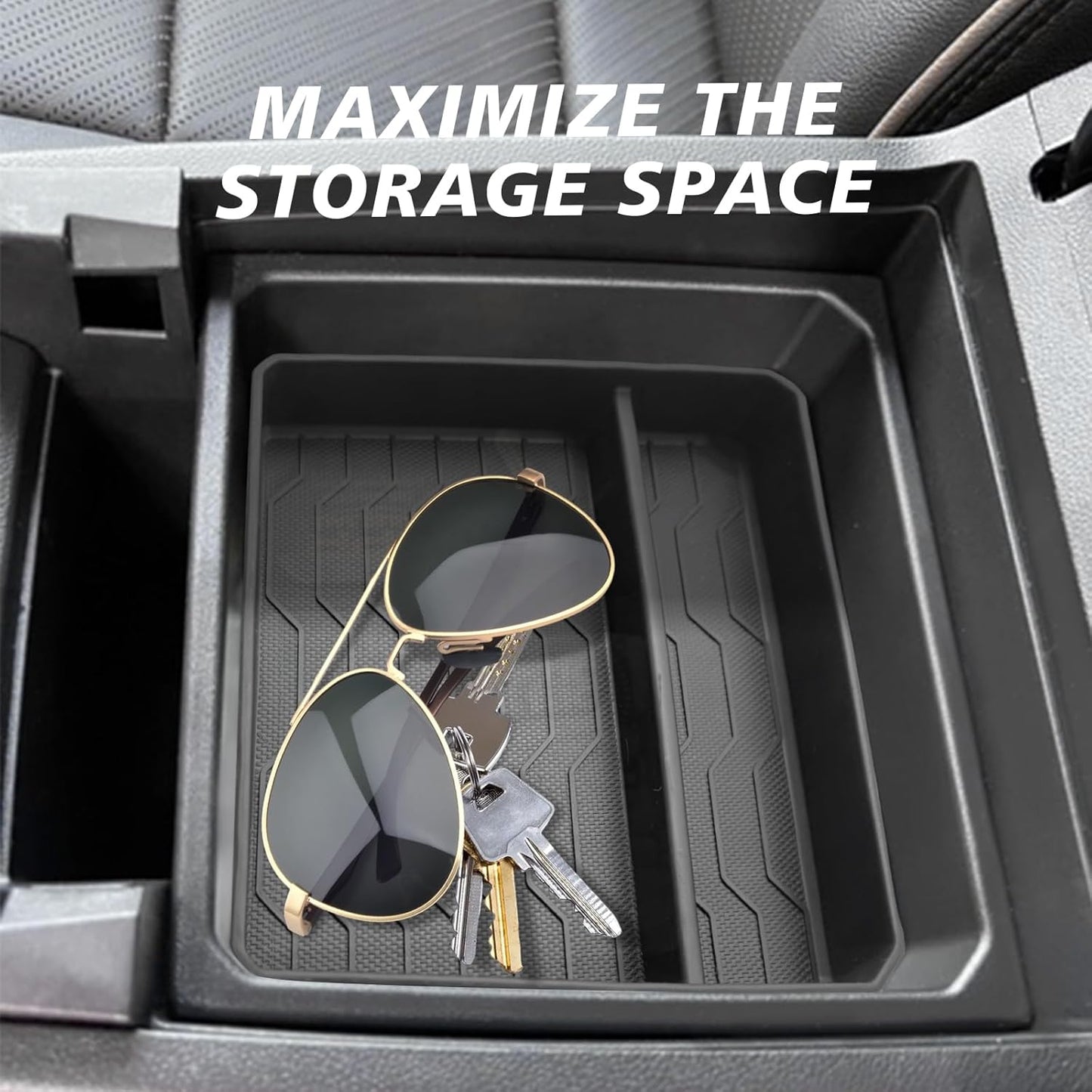 Muslogy Center Console Organizer Compatible with Chevy Colorado/GMC Canyon 2023 2024 2025 Console OEM Tray Insert Divider & Console Bottom Mat Set TPE Storage Box Center Console Layer Insert Tray