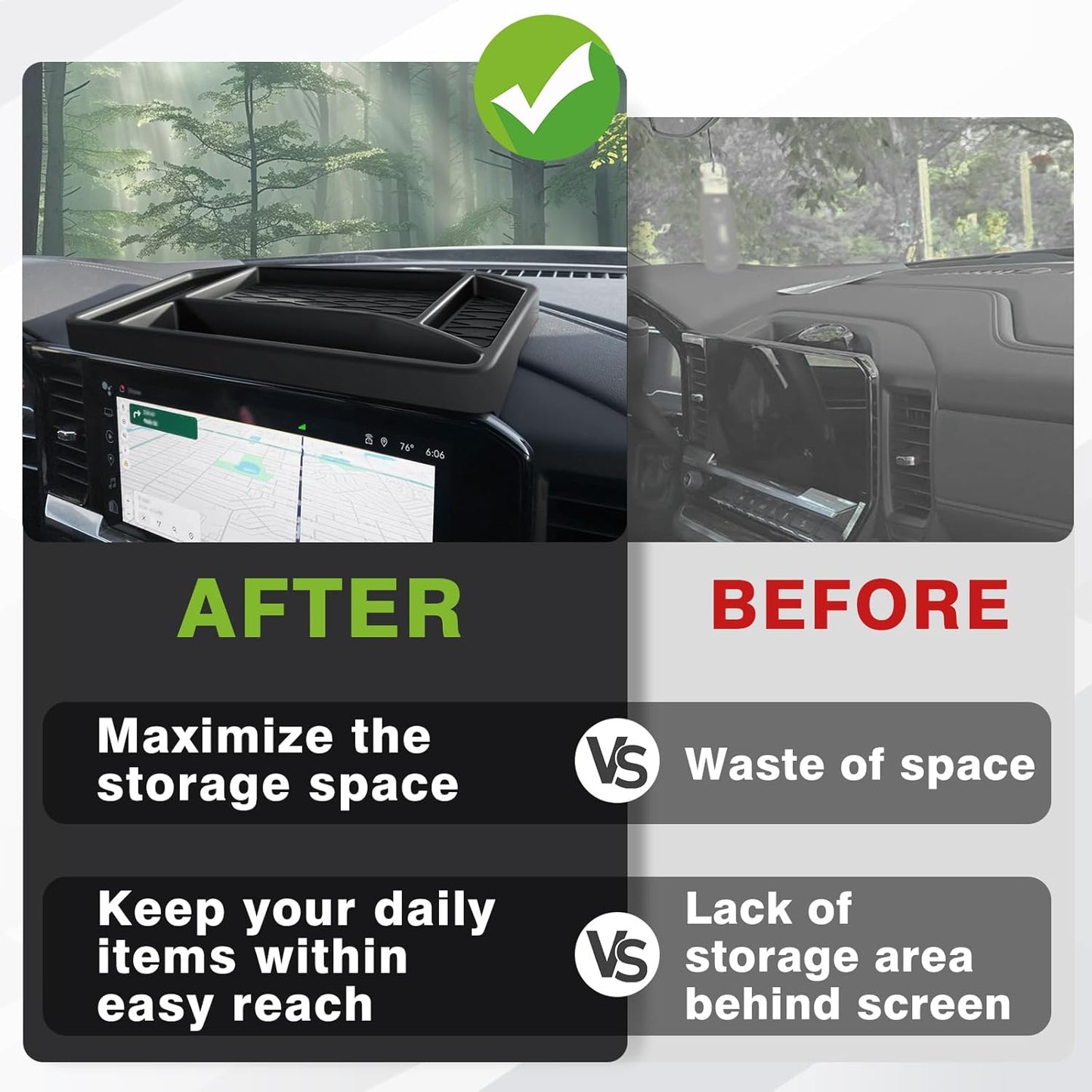 Muslogy Dashboard Organizer Compatible with 2022-2025 Chevy Silverado/GMC Sierra 1500, 2024 2025 2500HD 3500HD Accessories Center Console Organizer Storage Box Mounted Tray (Fit 13.4-inch Screen ONLY)
