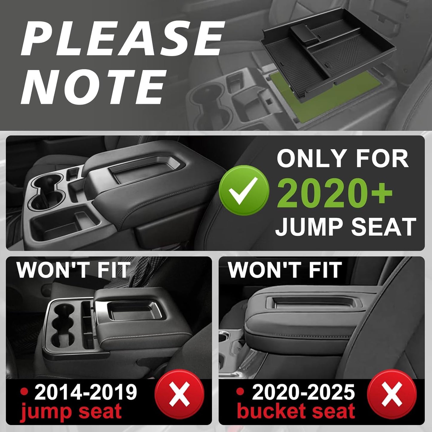 Muslogy Center Console Organizer Compatible with 2020-2025 Chevy Silverado/GMC Sierra 1500 Accessories Storage Insert Box Console Armrest Divider(Jump Seat ONLY) - Upper Organizer