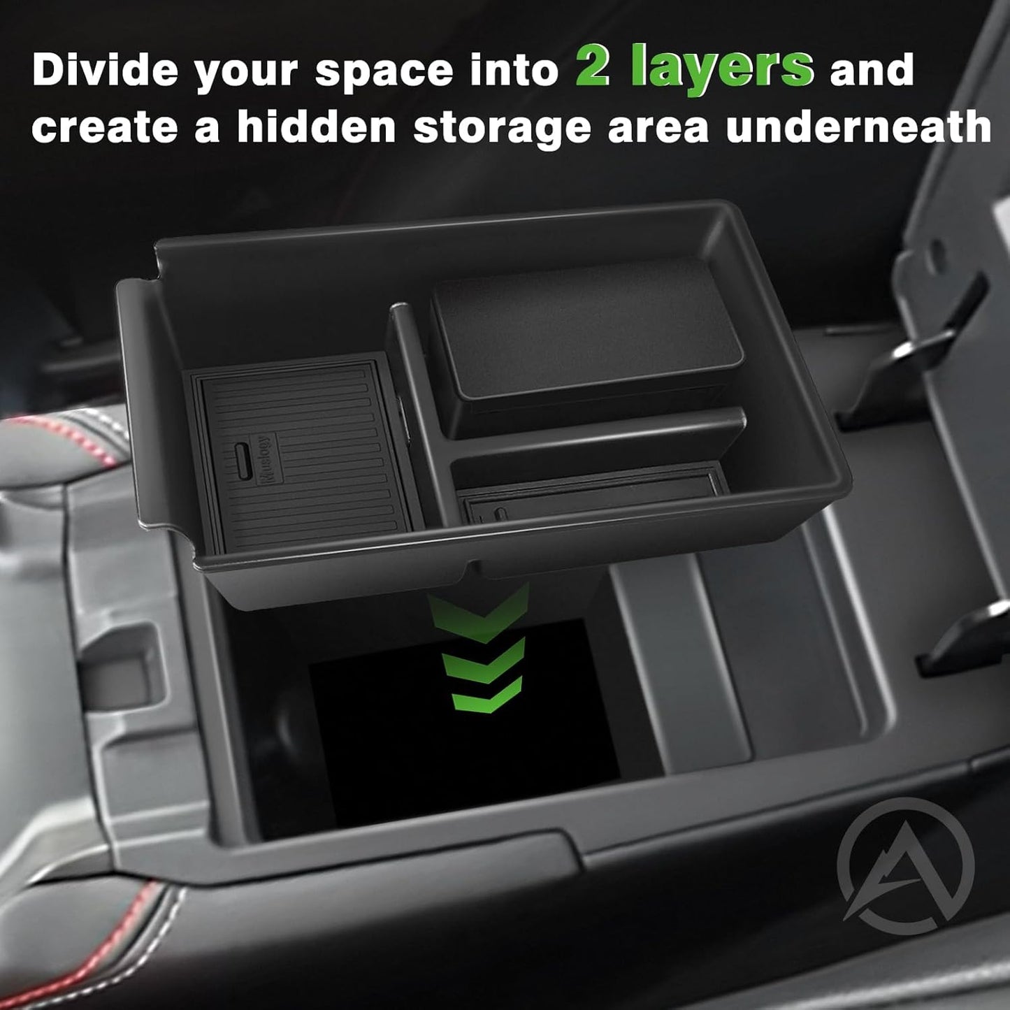 Muslogy Center Console Organizer Compatible with 2025 Nissan Kicks Accessories Armrest Middle Console Divider Storage Box with Coin Holder Card Slot Tray Divider Insert Organizer