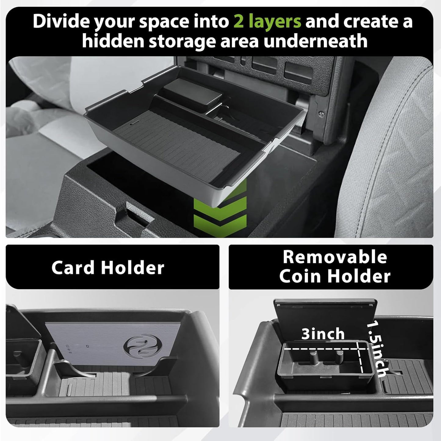 Muslogy Center Console Organizer Compatible with Toyota Tacoma 2024 2025 Accessories Middle Console Storage Box ABS Material with Anti-Slip Mats Interior Insert Tray (Black)