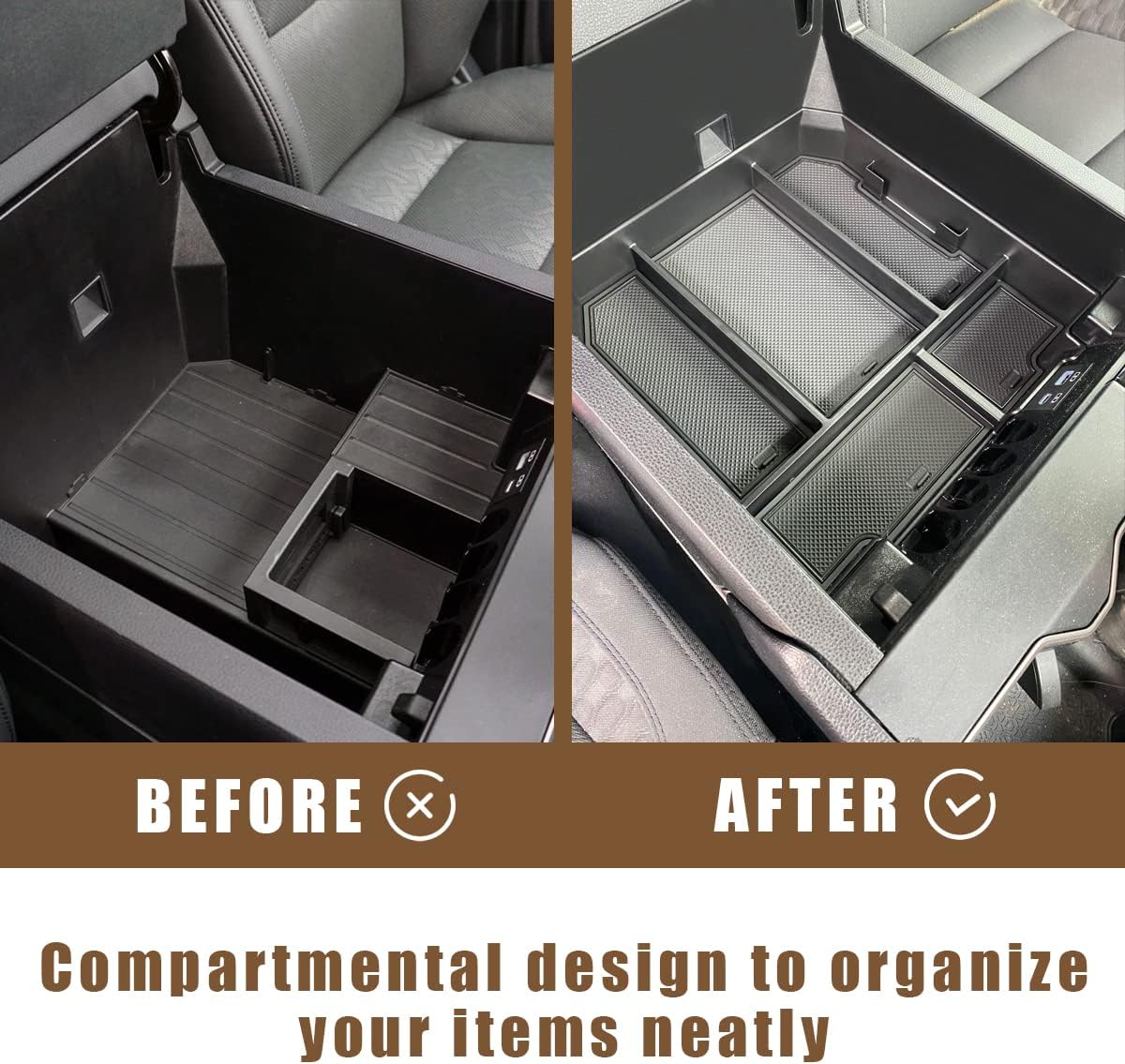 Muslogy Center Console Organizer Compatible with 2022 2023 2024 2025 Toyota Tundra Accessories & 2023-2025 Sequoia Console Storage Box Divider Insert Tray ABS Material with Non-Slip Mats(Rubber Black)