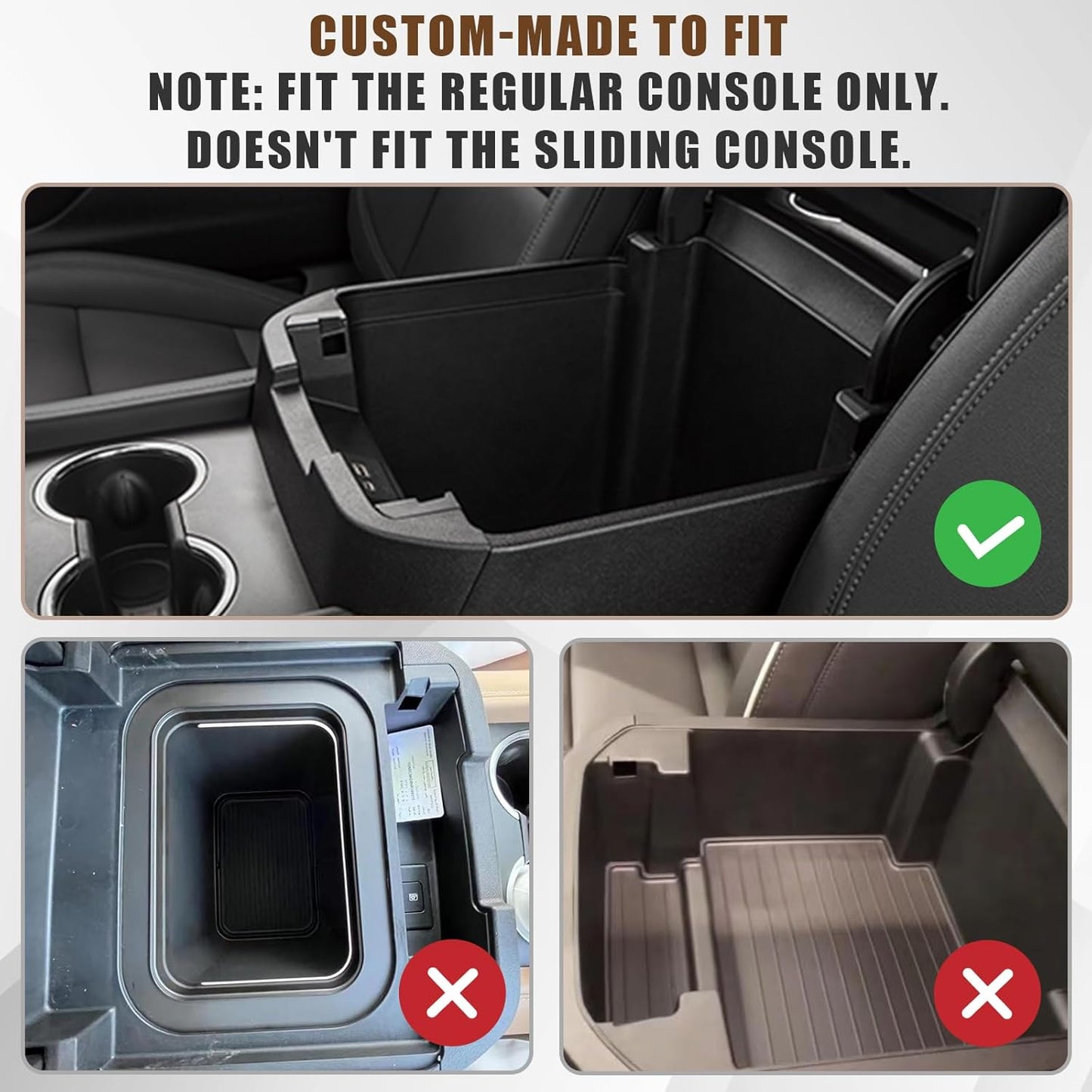 Muslogy for 2021-2025 Yukon Tahoe Suburban Center Console Tray Middle Organizer ABS Armrest Storage Box Compatible with GMC Yukon Tahoe Suburban 2021 2022 2023 2024 2025 Not for Sliding Console(Black)