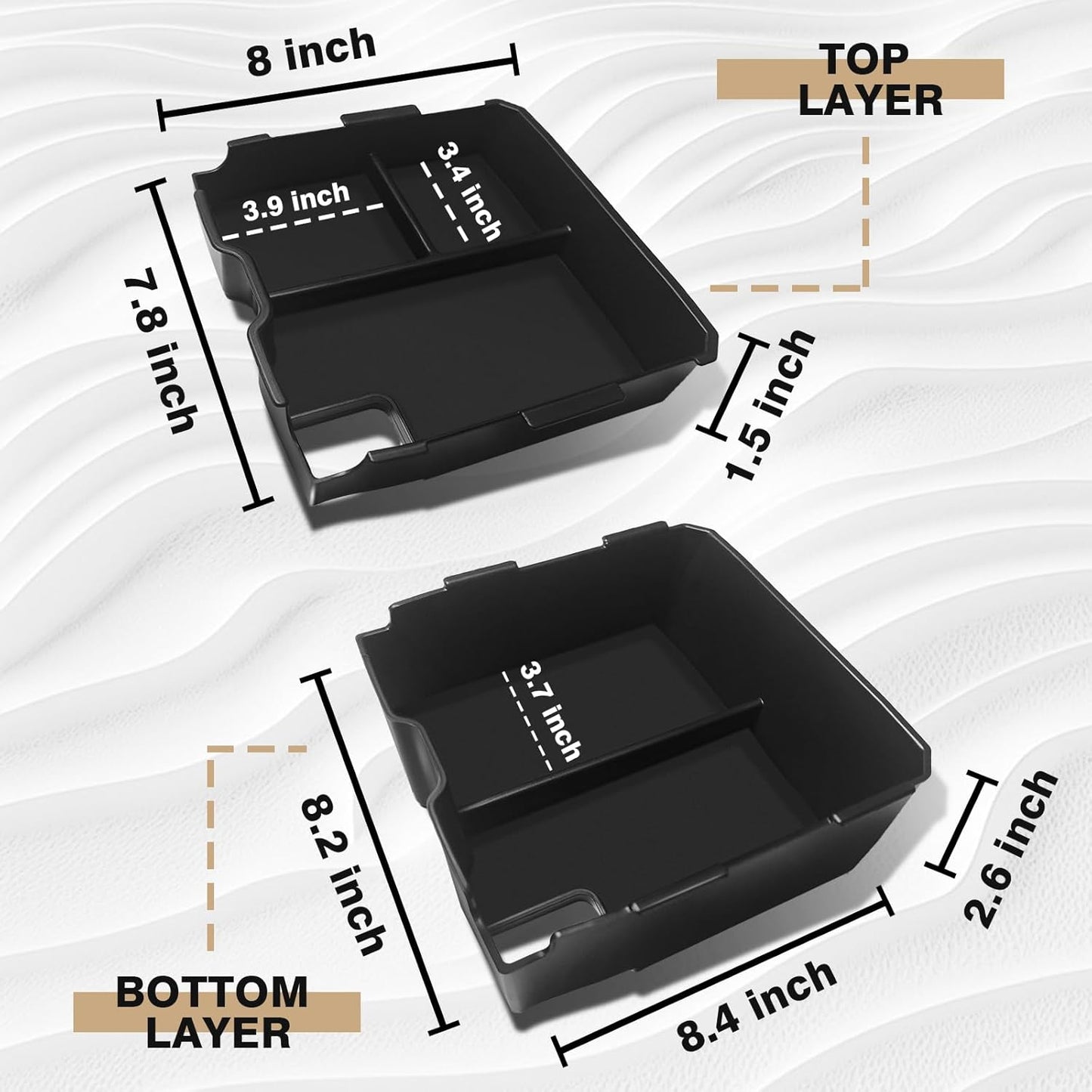 Muslogy Center Console Organizer Compatible with Ford Ranger 2024 2025 & Raptor Accessories Two-Layer Storage Box Insert Tray Secondary Storage Divider Armrest Tray ABS Material Glove Box (Black)