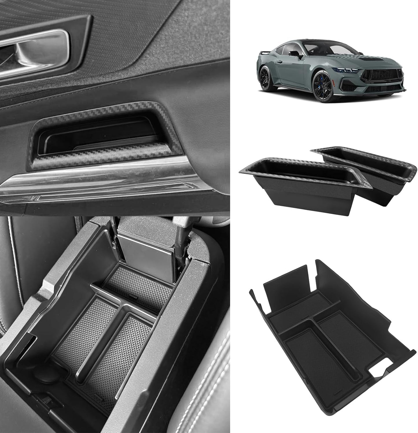 Muslogy for 2024 2025 Mustang Door Handle Storage Box 2PCS Door Pocket Insert Organizer Interior Accessories Armrest Phone Container ABS Tray Compatible with Ford Mustang 2024 2025