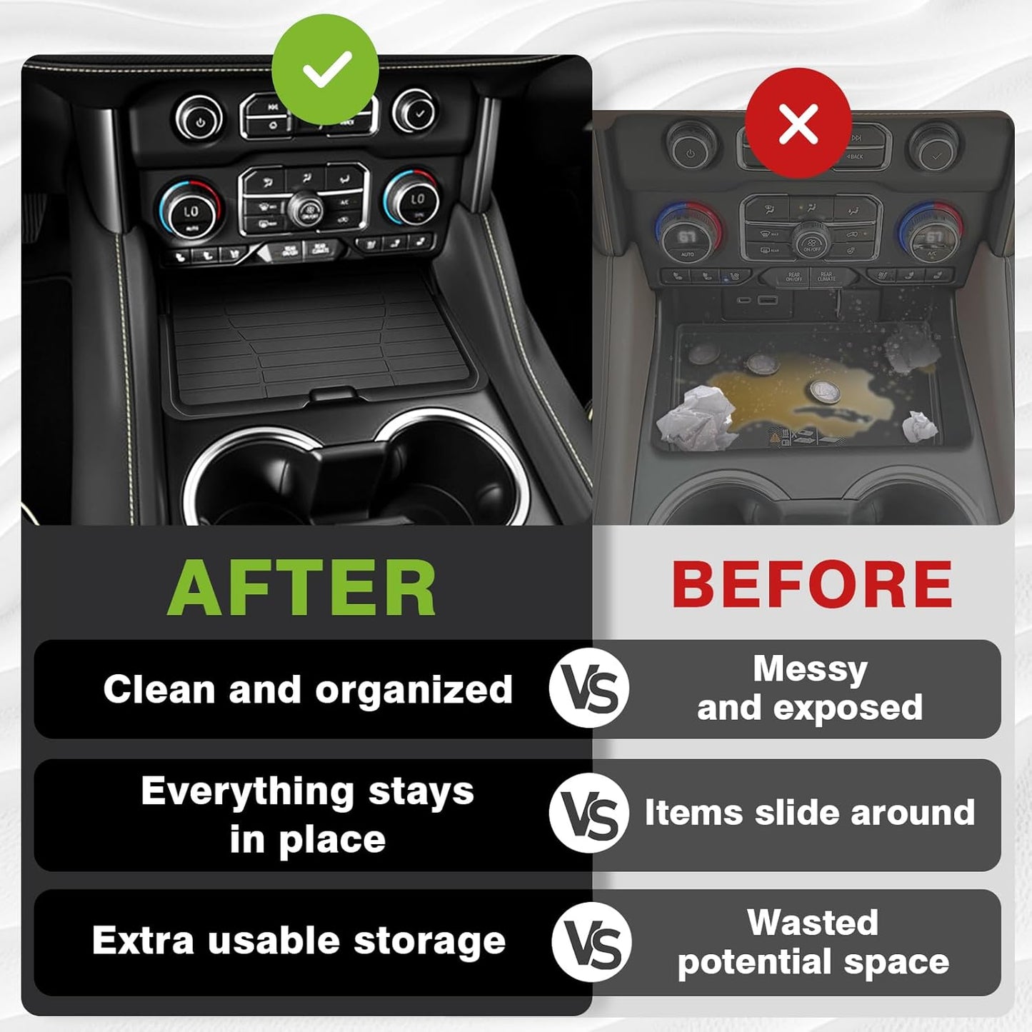 Muslogy Front Center Console Organizer Compatible with 2021-2023 2024 GMC Yukon & Chevy Tahoe Suburban Hidden Panel Secret Pocket Lid Removable Cover with USB Hole (Not for Yukon Denali/Ultimate)
