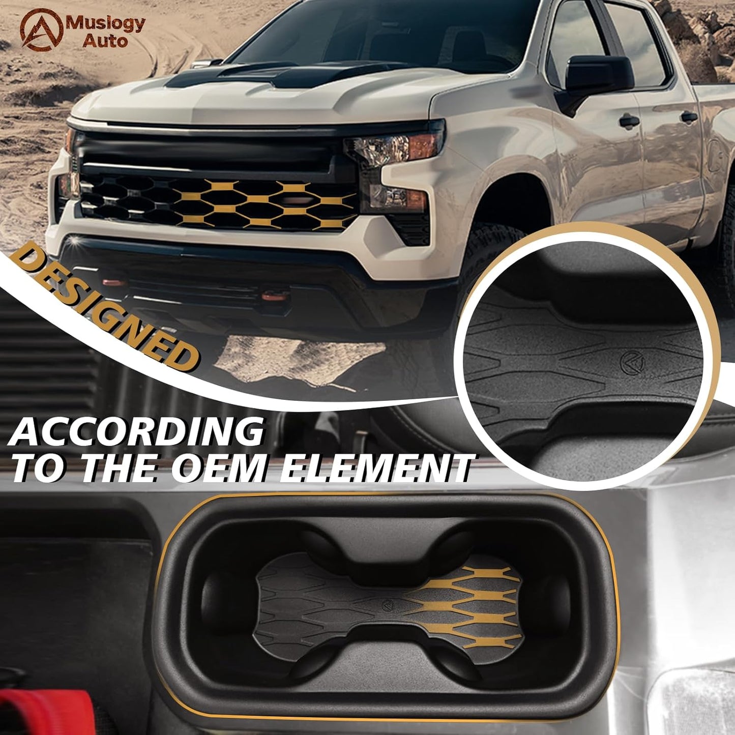Muslogy Center Console Cup Holder Inserts Compatible with 2022-2024 2025 Chevy Silverado & GMC Sierra Accessories Middle Console Drink Holder TPE Organizer Non-Slip Drink Stopper(Bucket Seat Only)