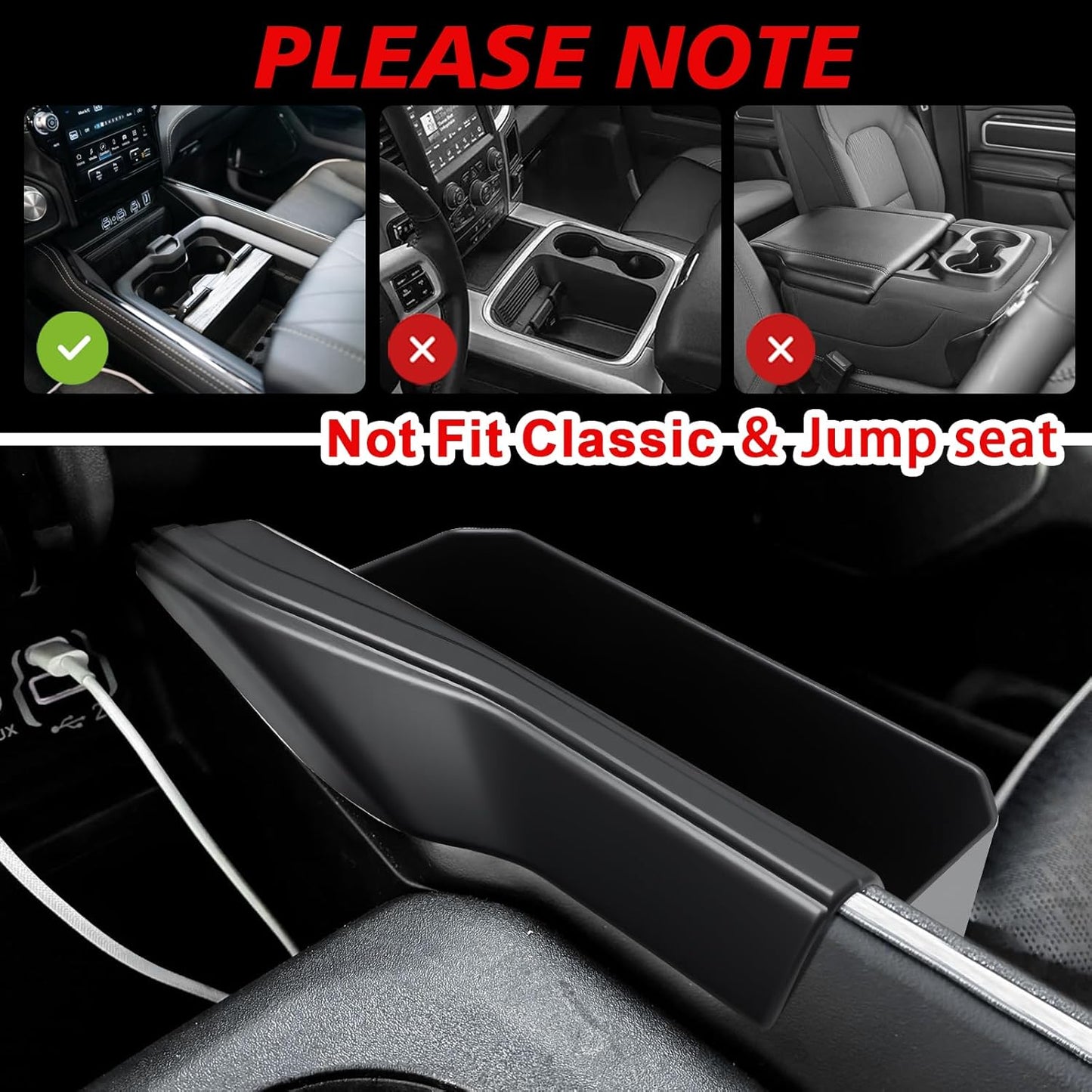 Muslogy Center Console Organizer Compatible with 2019-2025 Ram 1500 Accessories Shifter Storage Box ABS Material Console Phone Pocket Gear Shift Organizer Divider 2PCS Set(Not Fit Classic & Jump seat)