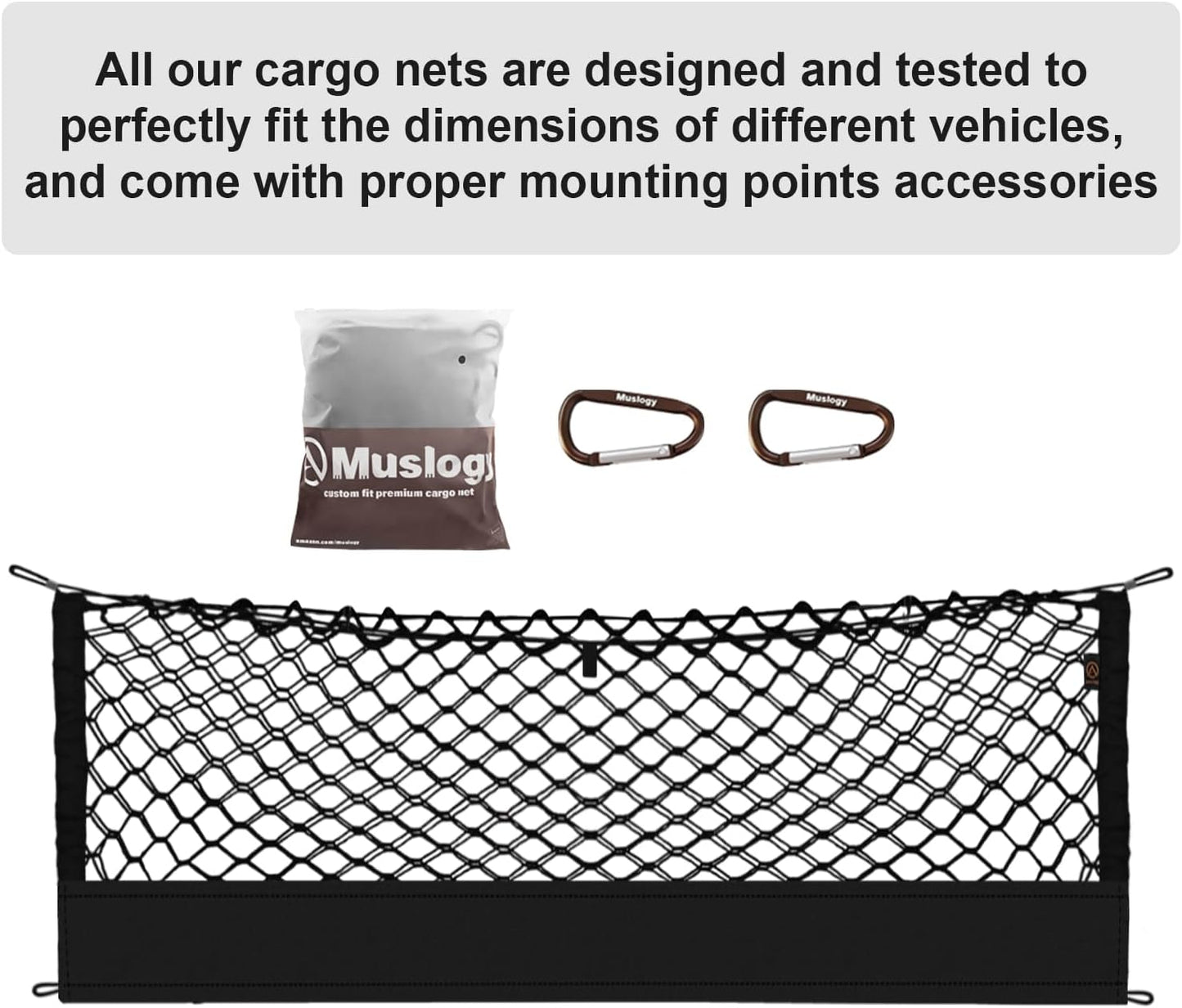Muslogy Envelope Style Trunk Cargo Net Compatible with 2014-2025 Toyota Highlander Accessories Custom Fit Trunk Organizer Upgraded Mesh Storage Luggage Net with Metal Hooks