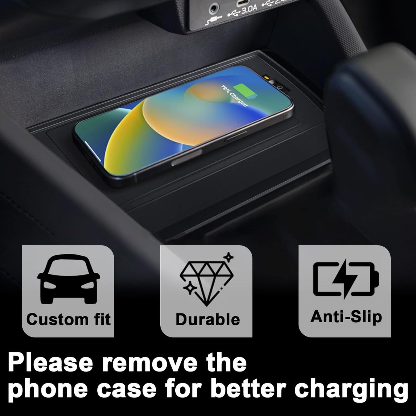 Muslogy Center Console Wireless Charger Protective Mat Compatible with 2025 Subaru Forester Accessories Center Console Inserts Liner Anti-Slip Phone Charge Area Charging Protection