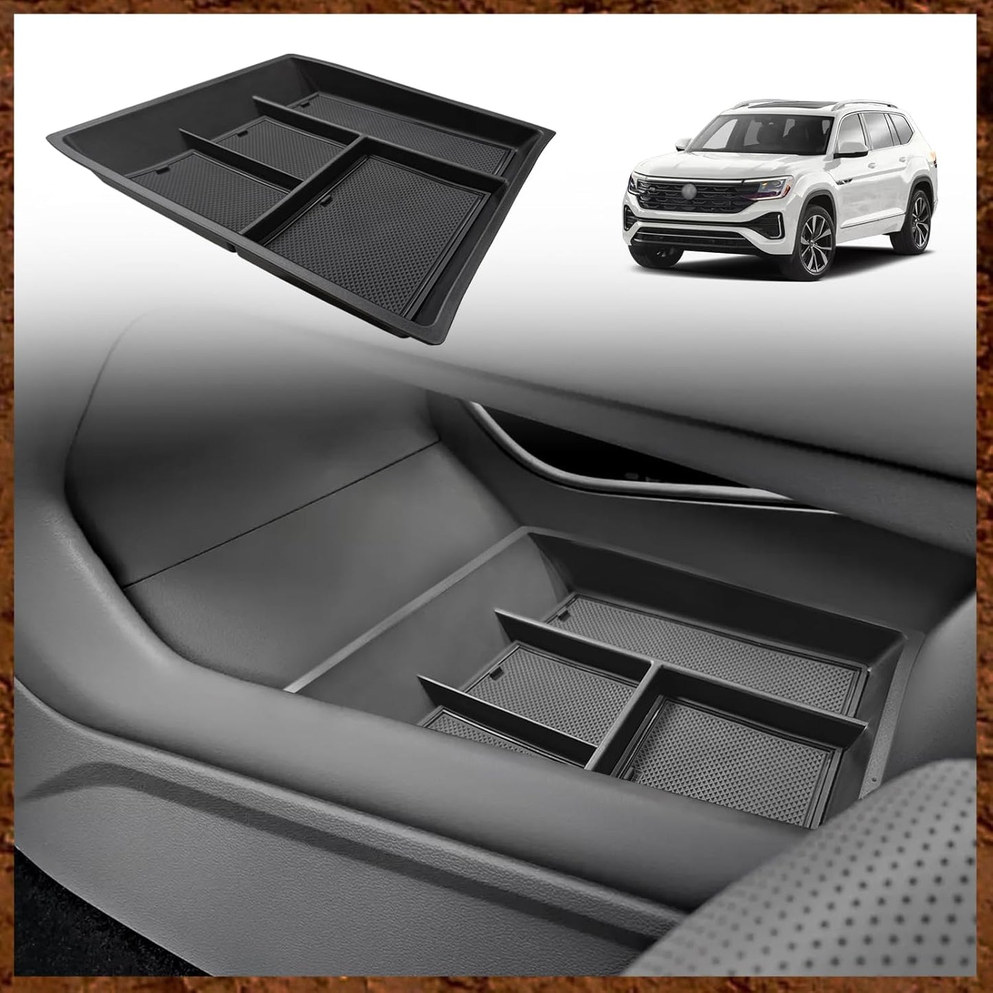 Muslogy Lower Center Console Organizer Compatible with Volkswagen Atlas & Cross Sport 2024 2025 Interior Accessories Insert Storage Tray Divider(Lower Center Console Tray)