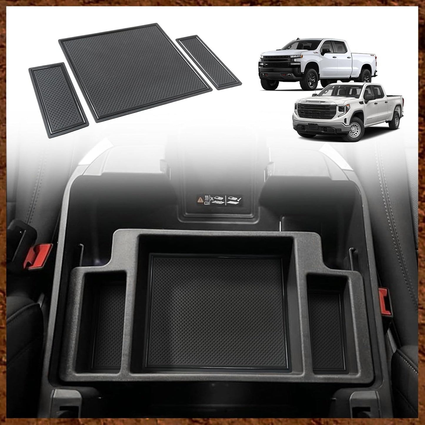 Muslogy Center Console Organizer Compatible with 2022-2025 Chevy Silverado/GMC Sierra 1500, 2024 Silverado & Sierra 2500 3500HD Armrest Storage - Full w/Bucket Seats ONLY(Console Tray&Mats Set)