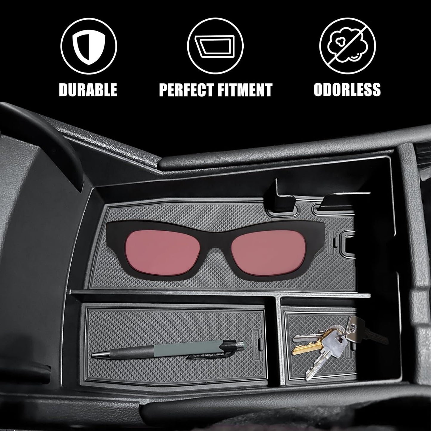 Muslogy 24 NEW Center Console Organizer Compatible with 2024 2025 Volkswagen Atlas/Cross Sport Accessories Armrest Box Console Tray with Coin Holder Storage Insert (Center Console Tray)