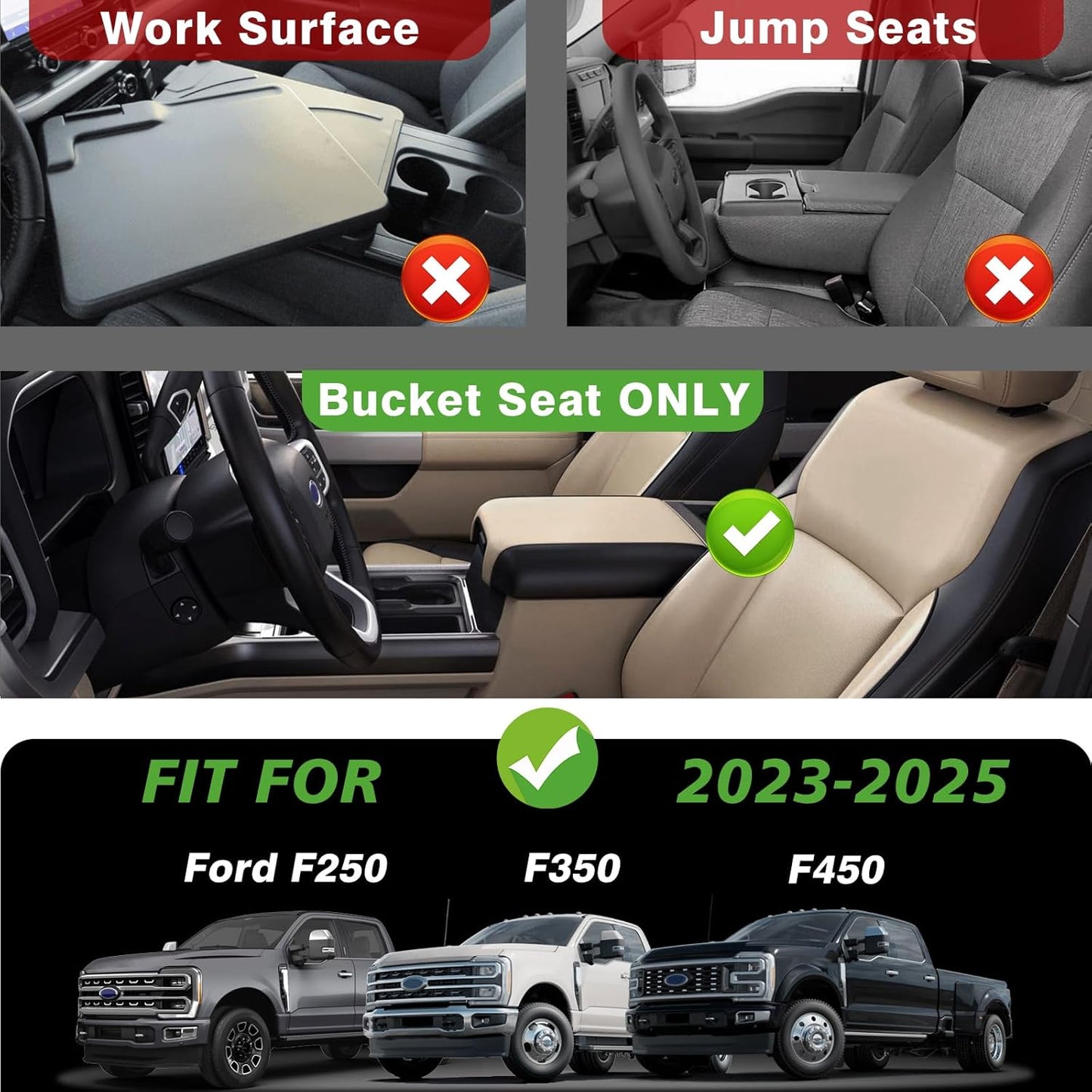 Muslogy Center Console Organizer For 2023-2025 Ford F250 F350 F450 Super Duty Accessories Custom Fit Storage Box Divider(Fit with OEM Tray), Fits Bucket Seats Only, Not for Work Surface Console(Black)