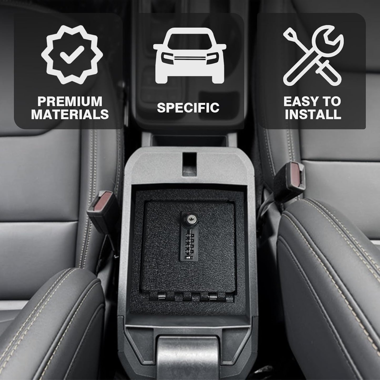 Muslogy Auto Center Console Organizer Safe Vault Lock Box Armrest Storage Compatible with Ford Maverick 2025 2024 2023 2022 Center Console Insert Security Vault Organizer with 4 Digit Combo Password