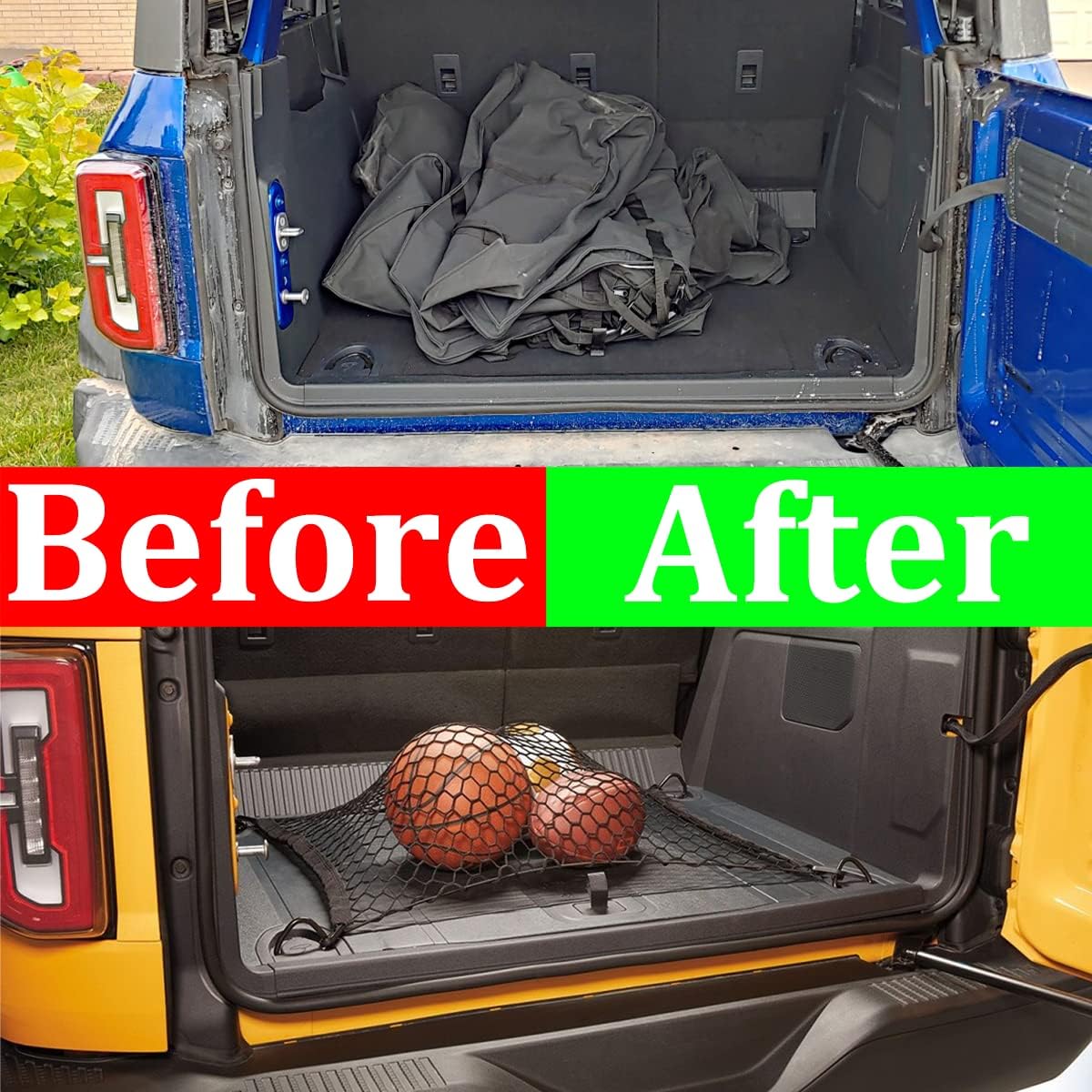Muslogy Compatible with Ford Bronco 2024 2023 2022 2021 Cargo Mesh Net Accessories, 2/4 Door Stretchable Trunk Organizer Cargo Net Elastic Mesh with Hooks (4 Door)