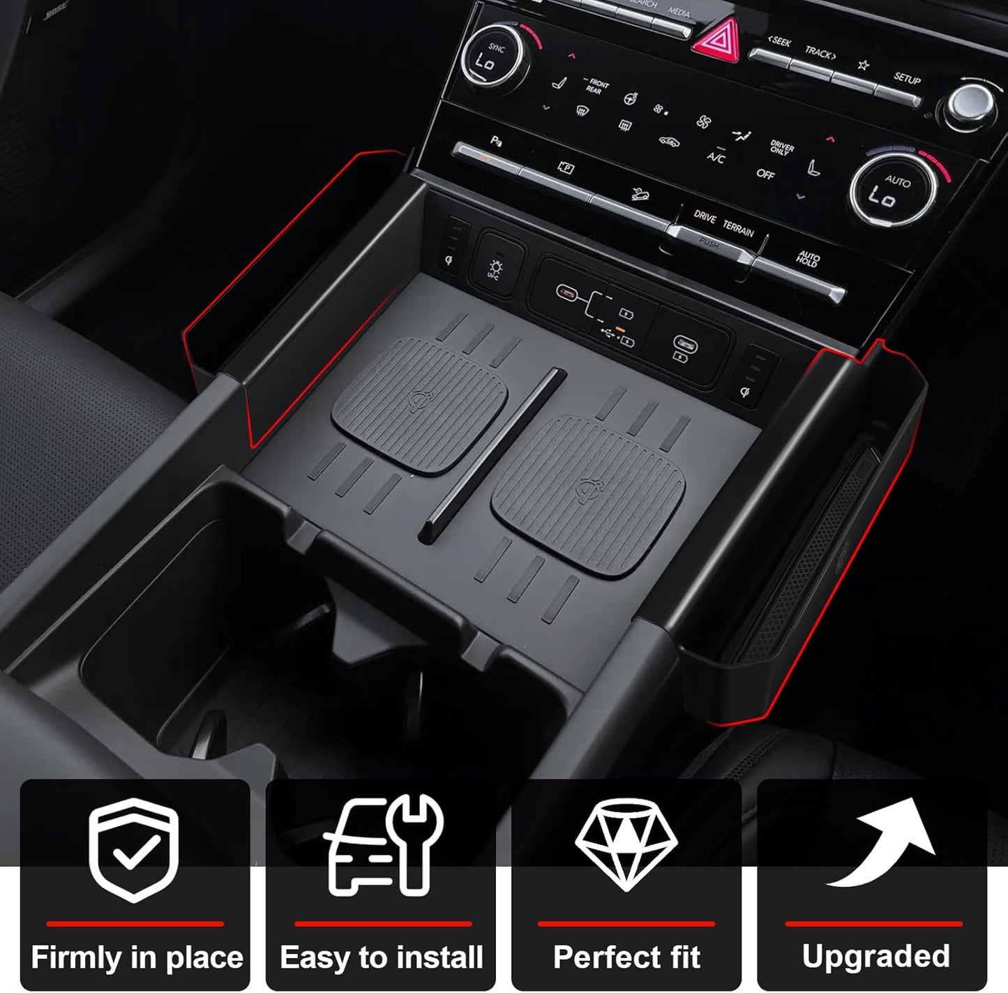 Muslogy Console Organizer Compatible with 2024 2025 Hyundai Santa Fe Accessories Middle Console Storage Box Left & Right Set Interior Phone Pocket with Anti-Slip Mats