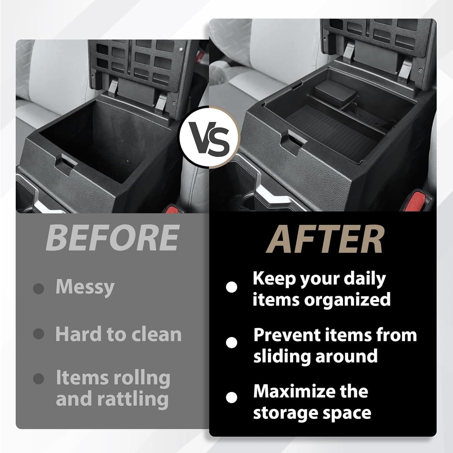 Muslogy Center Console Organizer Compatible with Toyota Tacoma 2024 2025 Accessories Middle Console Storage Box ABS Material with Anti-Slip Mats Interior Insert Tray (Black)