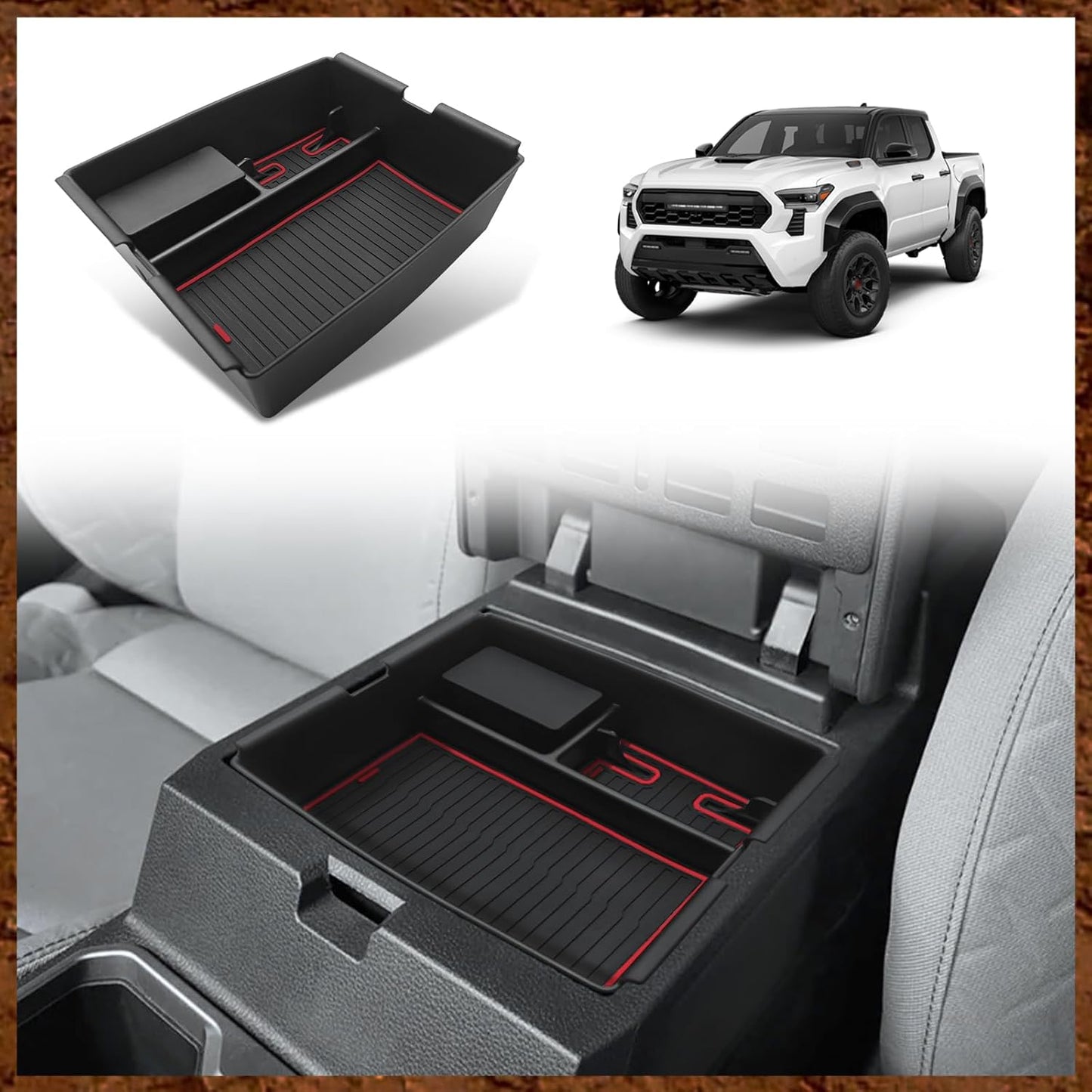 Muslogy Center Console Organizer Compatible with Toyota Tacoma 2024 2025 Accessories Middle Console Storage Box ABS Material with Anti-Slip Mats Interior Insert Tray (Black)