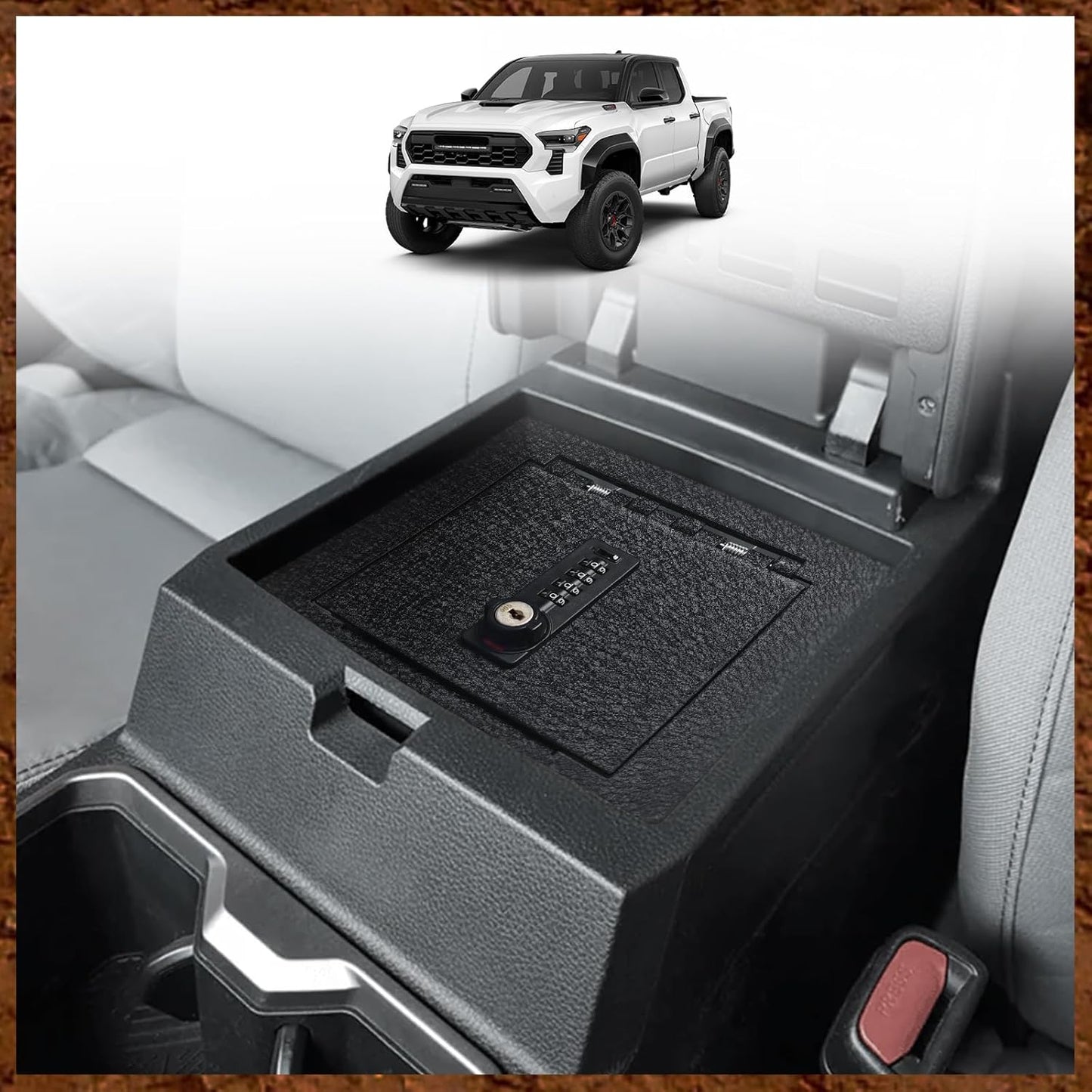Muslogy Center Console Safe Lockbox Compatible with Toyota Tacoma 2024 2025 Accessories 4th Gen Tacoma Console Vault Box Gun Safe Extra Storage Safety Security 4 Digit Combination Lock with Key