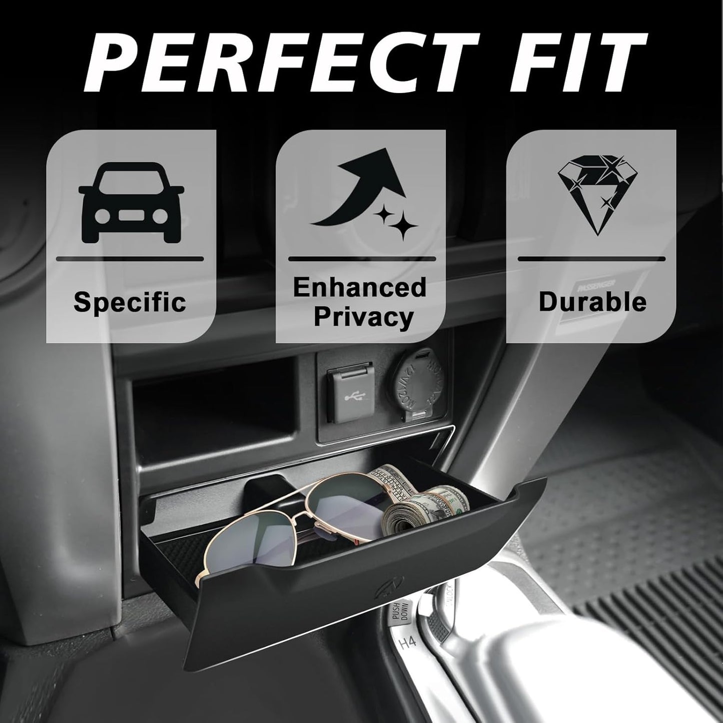 Muslogy Console Storage Drawer Compatible with Toyota 4Runner 2014-2022 2023 2024 Accessories Center Console Organizer One-Touch Cubby Storage Box ABS with Anti-Slip Mat Interior Insert Organizer