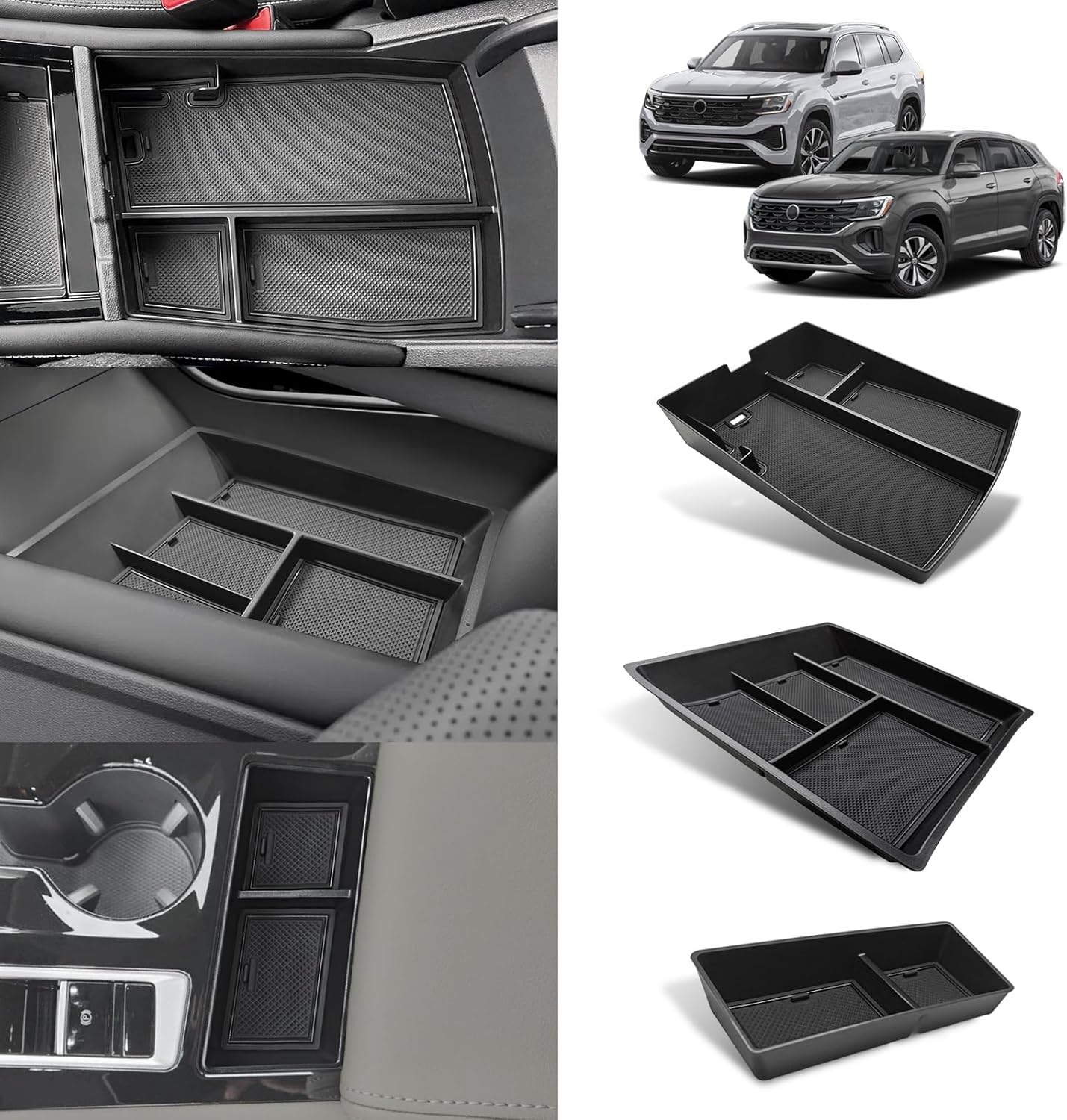 Muslogy Center Console Organizer Compatible with Volkswagen Atlas & Cross Sport 2024 Accessories Middle Console Storage Box & Armrest Front Tray 2PCS Set (Console Organizer+Armrest Front Tray)