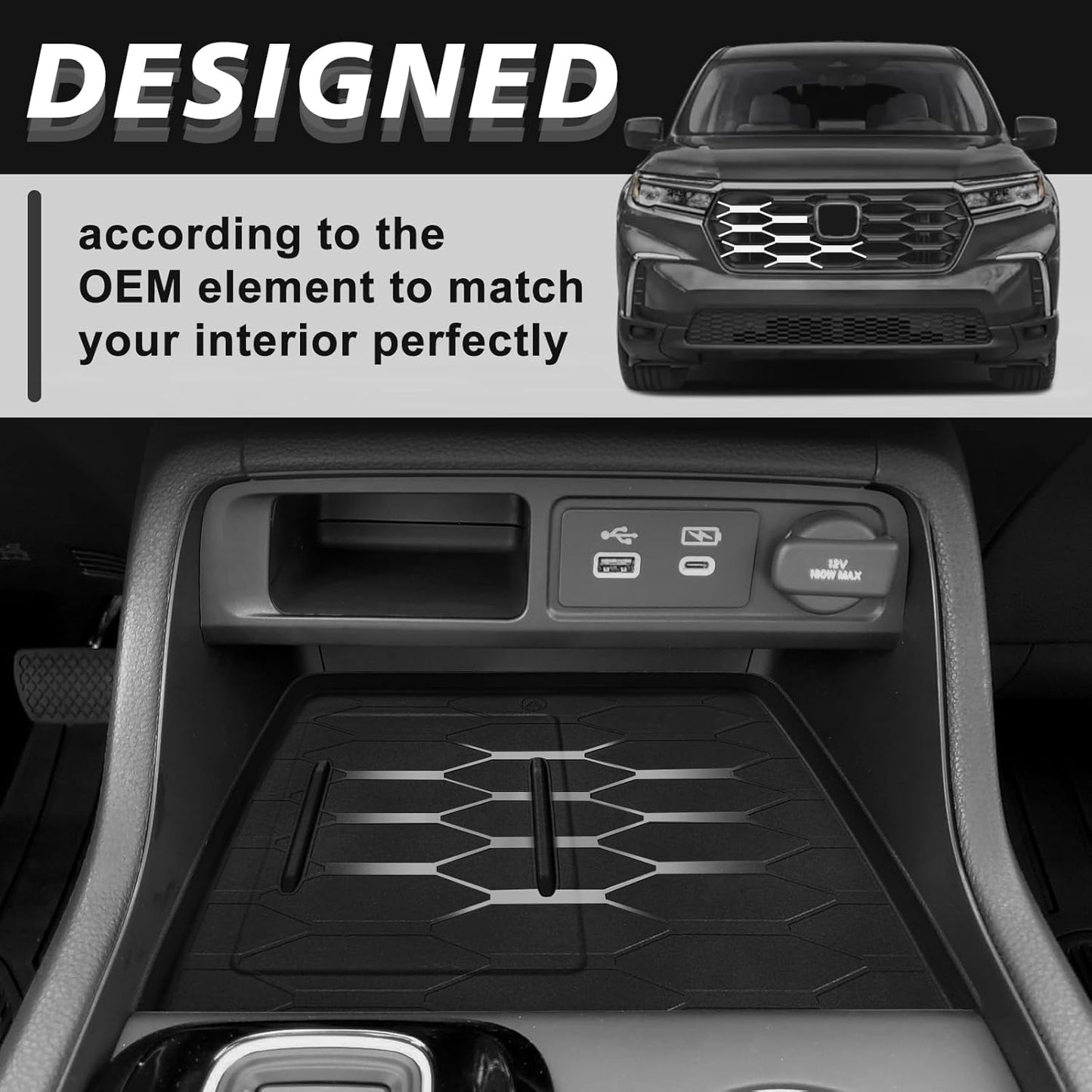 Muslogy Center Console Wireless Charger Protective Mat Compatible with Honda Pilot 2023-2025/2024-2026 Passport Accessories Center Console Inserts Liner Anti-Slip Phone Charge Area Charging Protection