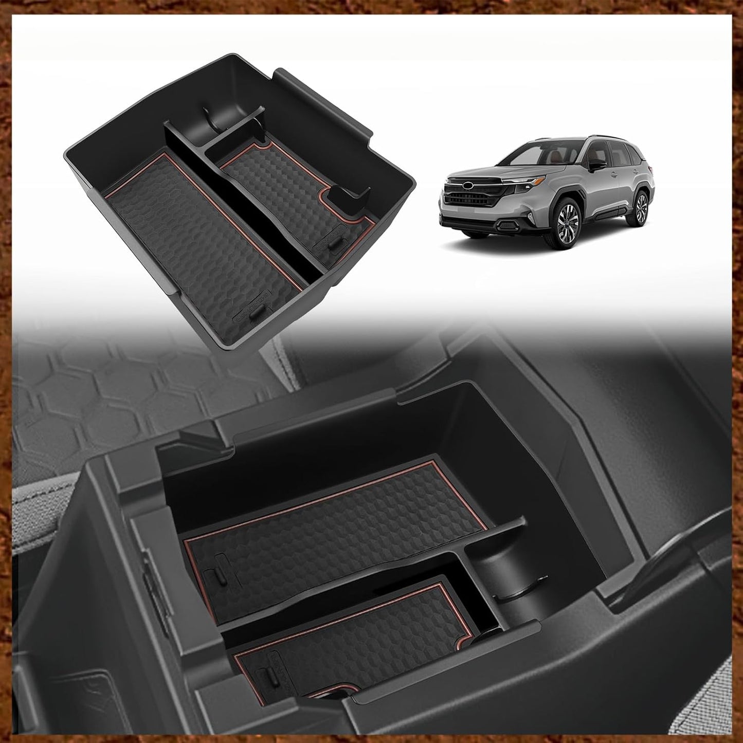 Muslogy Upgraded Center Console Organizer Compatible with 2025 Subaru Forester Middle Armrest Storage Box Insert Tray Cable Holder Interior Accessories Easy Removal (Black)