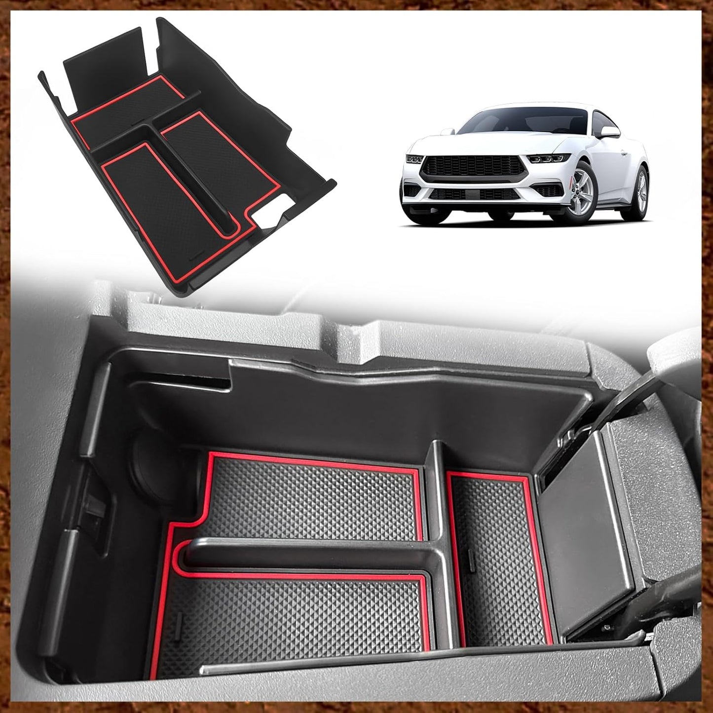 Muslogy Center Console Organizer Compatible with Ford Mustang 2024 2025 Middle Console Storage Box Divider Insert Tray Interior Accessories (Black)