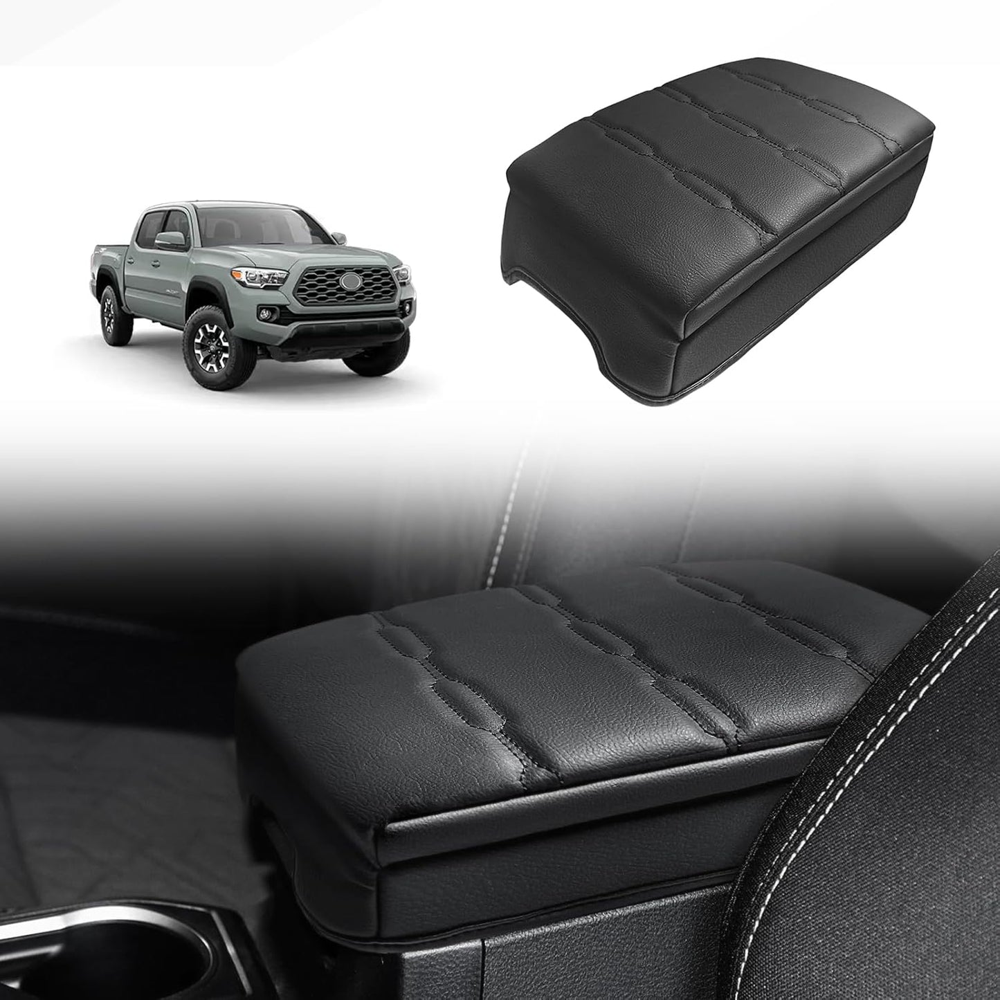 Muslogy Center Console Armrest Cover Compatible with Toyota Tacoma 2016-2023 Comfort Armrest Pad Arm Rest Cushion Vegan Leather Protector Regular Thick