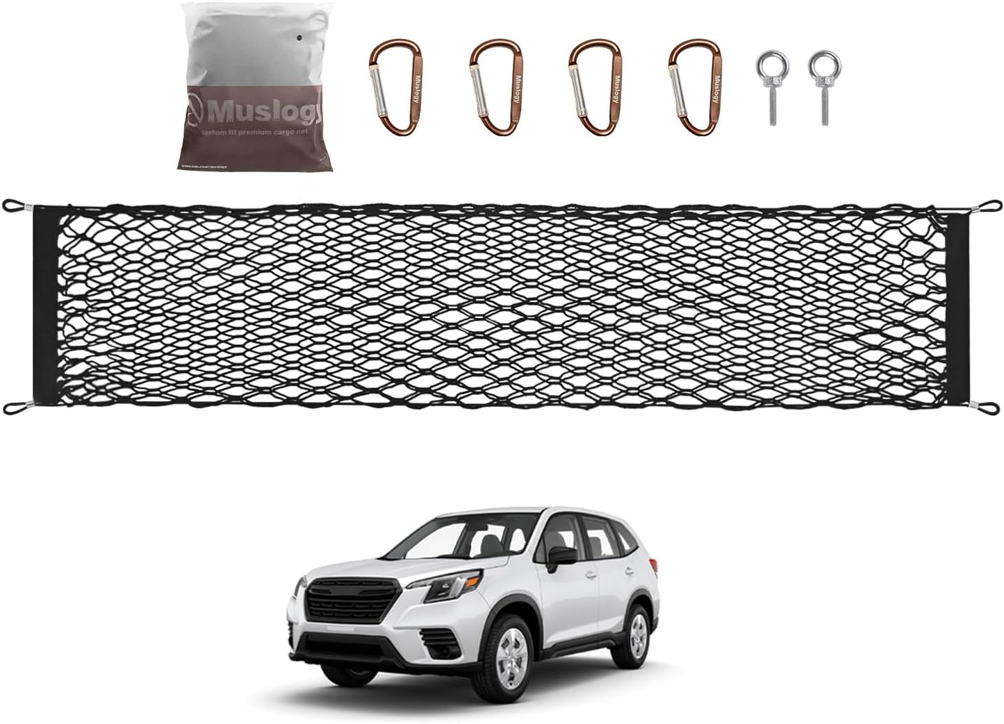 Muslogy Envelope Style Rear Trunk Mesh Cargo Net Compatible with 2025 Subaru Forester Base Premium Sport Limited Touring Accessories Stretchable Trunk Organizer Storage Luggage Net