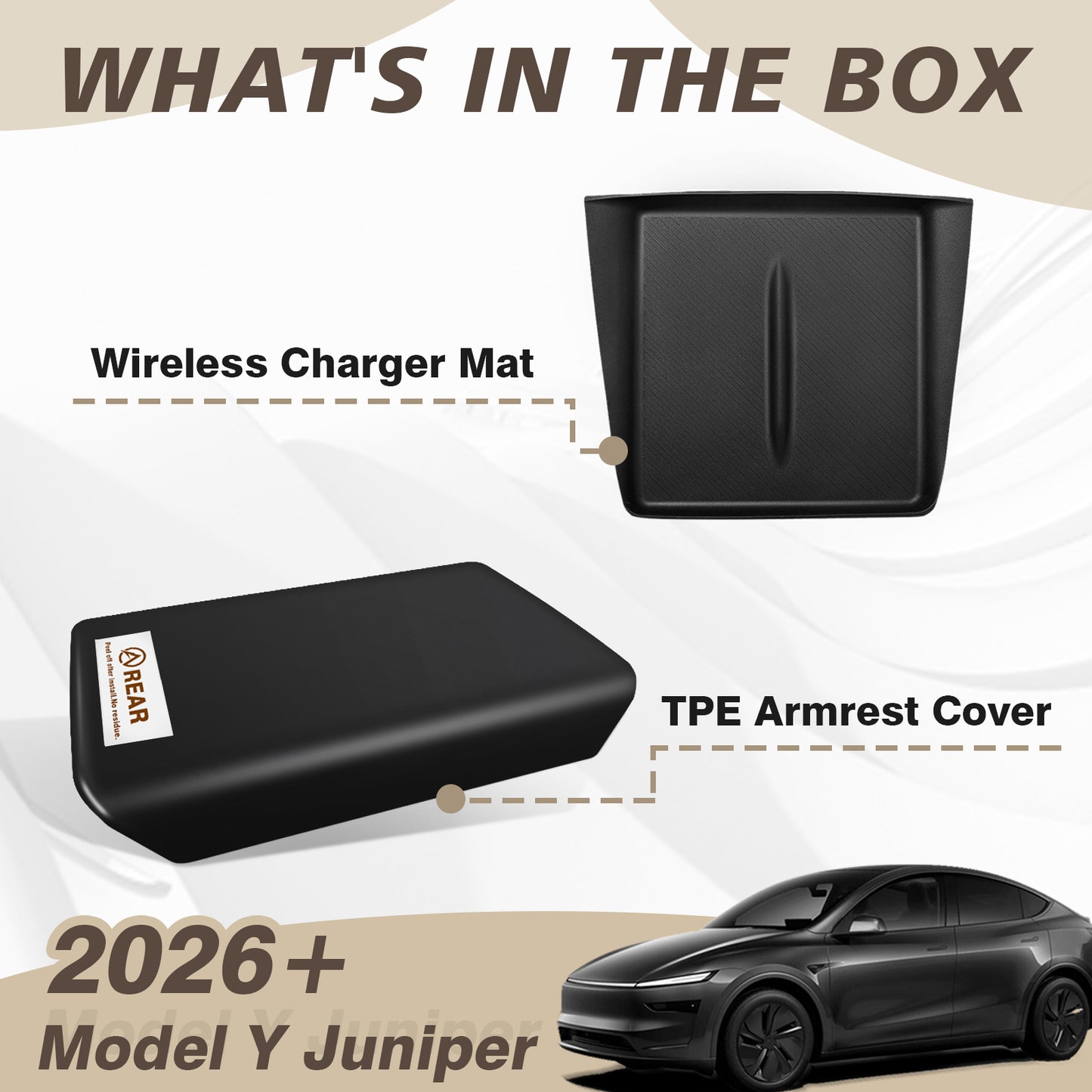 TPE Armrest Pad Cover+Silicone Charger Mat for New Model Y Juniper from Muslogy