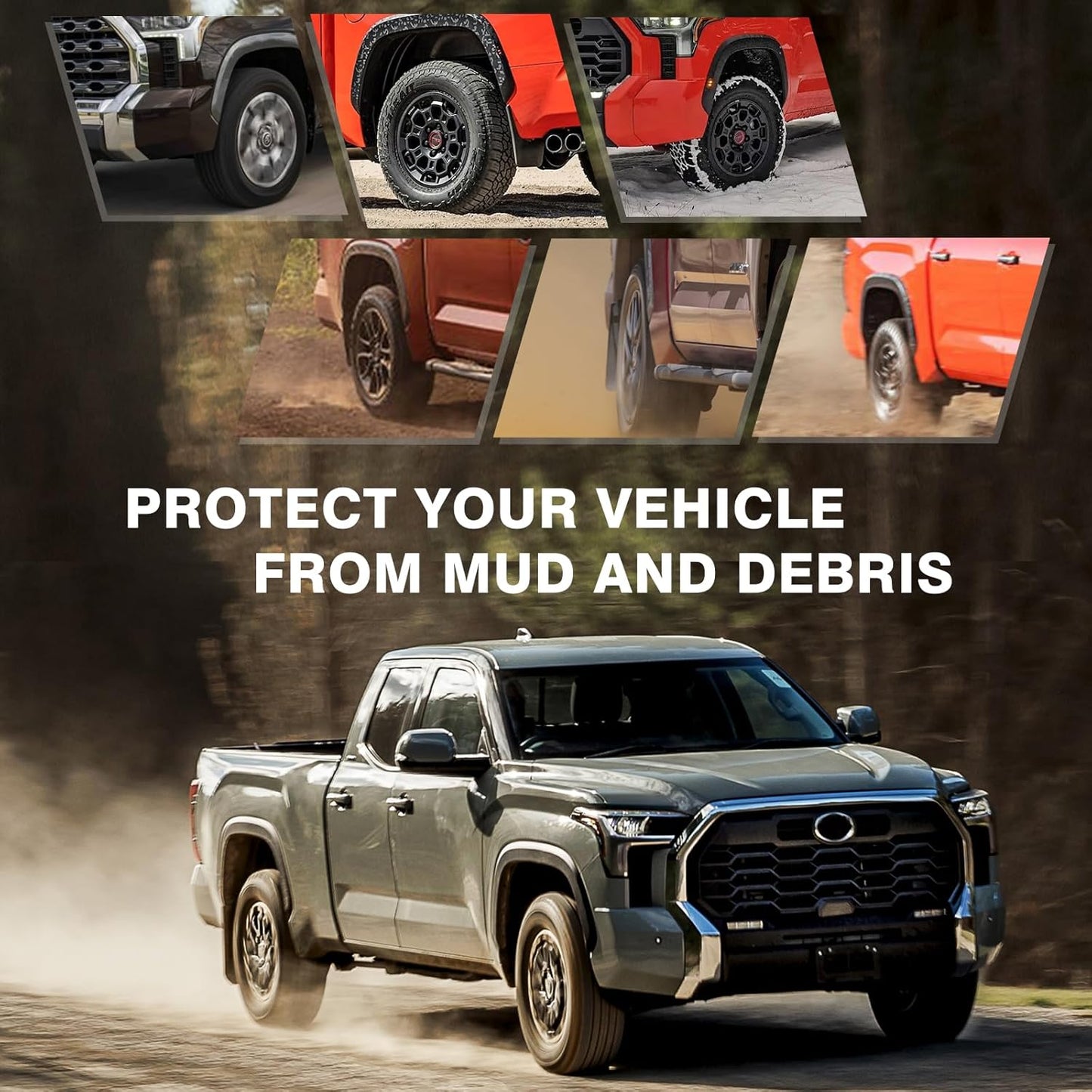 Muslogy Mud Flaps Compatible with Toyota Tundra 2025 2024 2023 2022 3rd Gen Accessories Flaps Front & Rear 4PCS Set Splash Guards All Weather Mudguards No Drilling