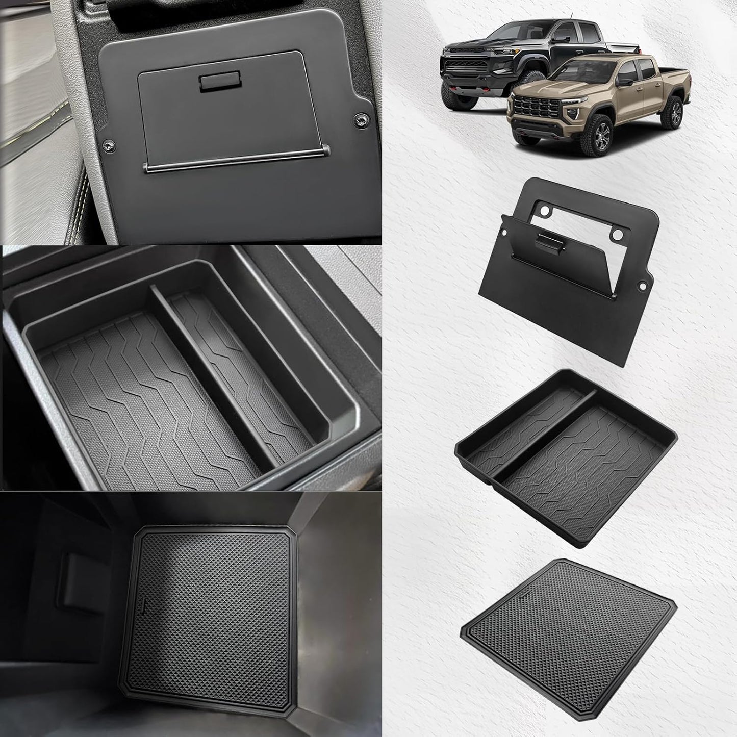 Muslogy Center Console Organizer Compatible with Chevy Colorado/GMC Canyon 2023 2024 2025 Console OEM Tray Insert Divider & Console Bottom Mat Set TPE Storage Box Center Console Layer Insert Tray