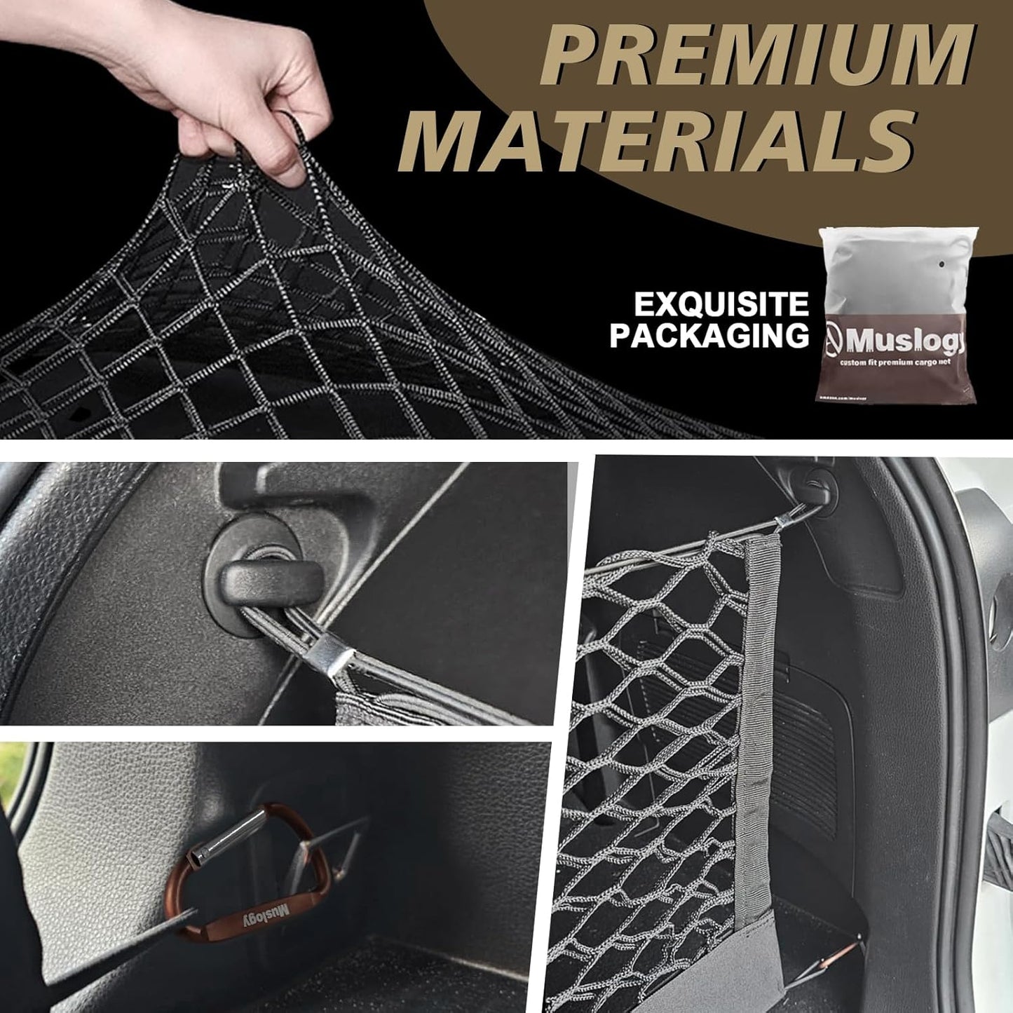Muslogy Envelope Style Trunk Cargo Net Compatible with 2014-2025 Toyota Highlander Accessories Custom Fit Trunk Organizer Upgraded Mesh Storage Luggage Net with Metal Hooks