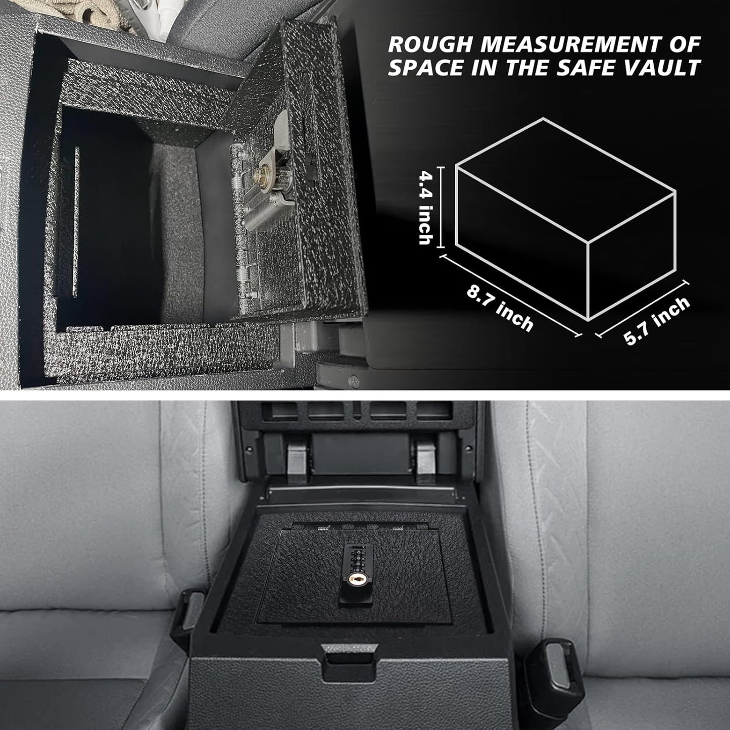 Muslogy Center Console Safe Lockbox Compatible with Toyota Tacoma 2024 2025 Accessories 4th Gen Tacoma Console Vault Box Gun Safe Extra Storage Safety Security 4 Digit Combination Lock with Key