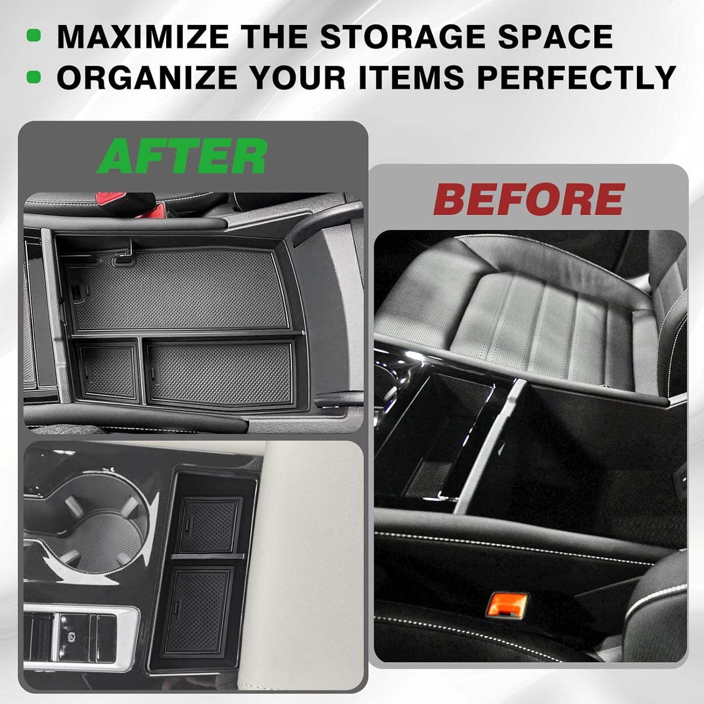 Muslogy Center Console Organizer Compatible with Volkswagen Atlas & Cross Sport 2024 Accessories Middle Console Storage Box & Armrest Front Tray 2PCS Set (Console Organizer+Armrest Front Tray)