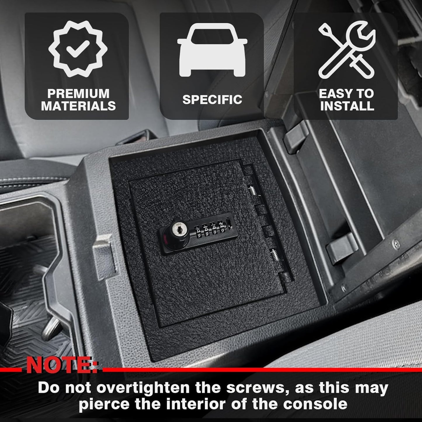 Muslogy Center Console Safe Lockbox Compatible with Toyota Tacoma 2024 2025 Accessories 4th Gen Tacoma Console Vault Box Gun Safe Extra Storage Safety Security 4 Digit Combination Lock with Key